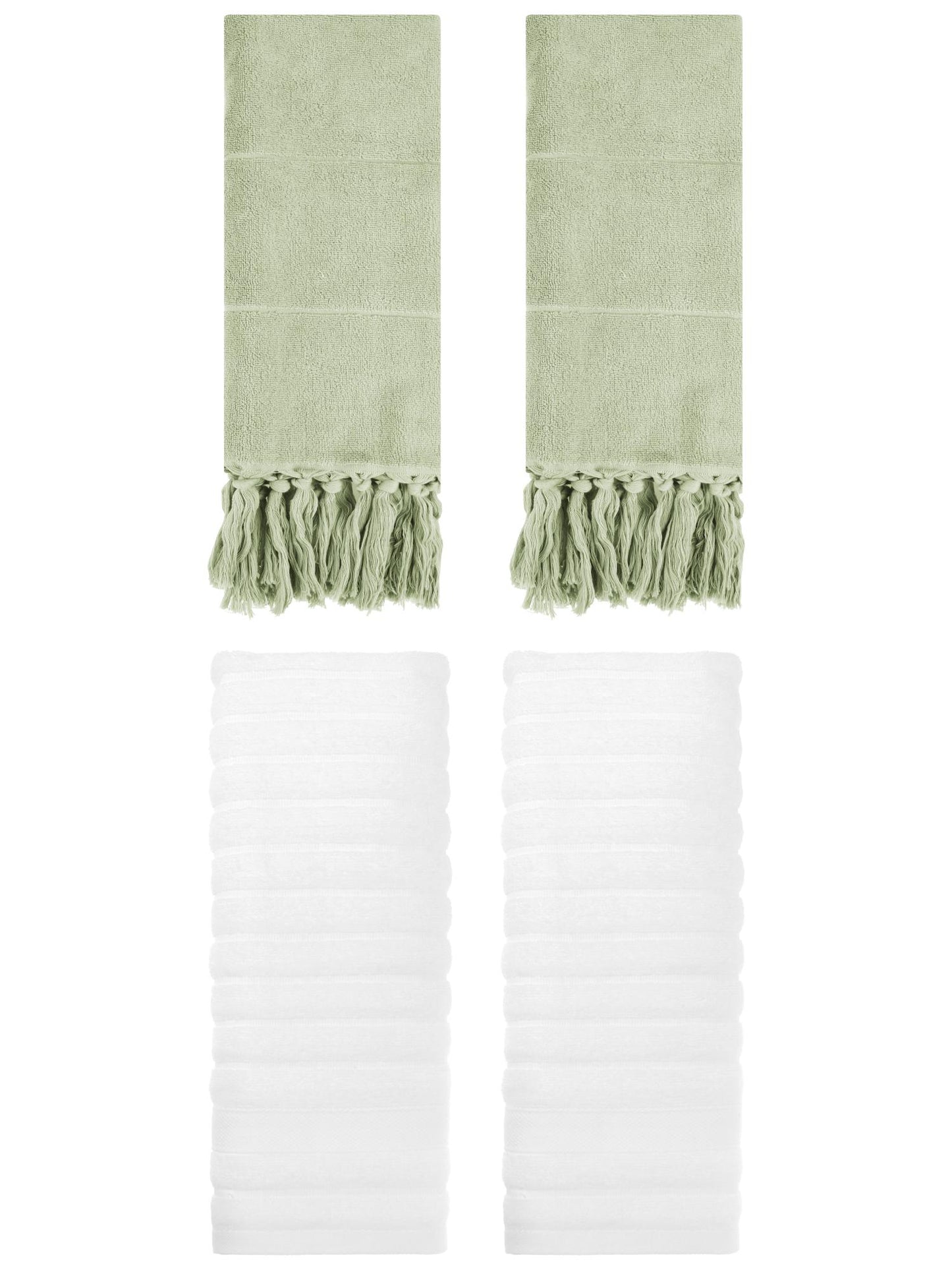 Unique Bargains 4 Pack Solid Absorbent Soft Cotton Hand Towels 14" x 30" Green/White