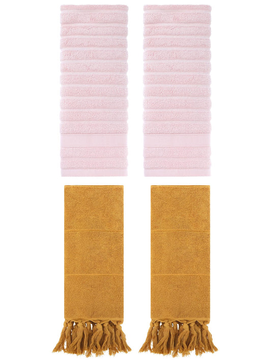 Unique Bargains 4 Pack Solid Absorbent Soft Cotton Hand Towels 14" x 30" Yellow/Pink