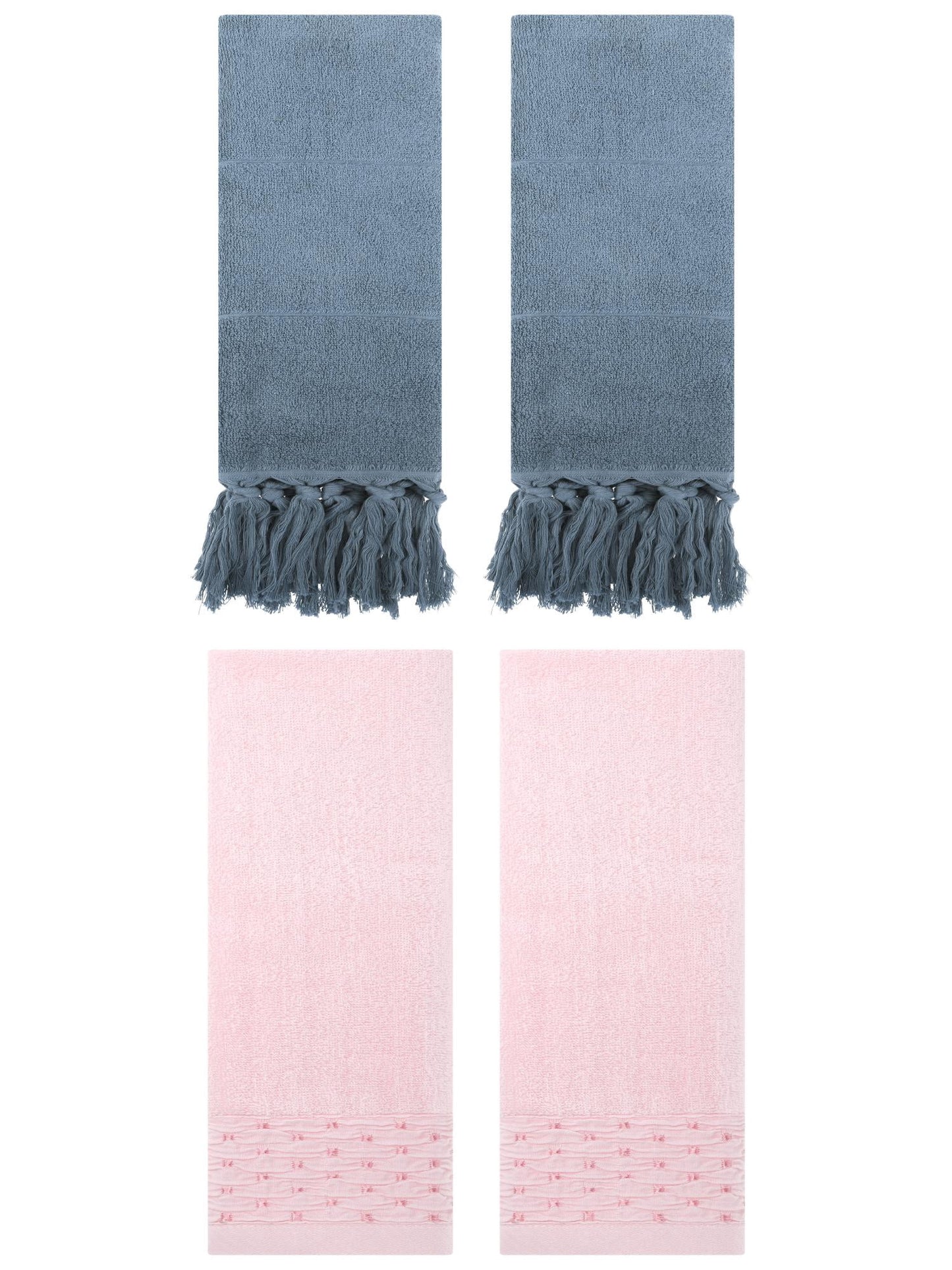 Unique Bargains 4 Pack Solid Cotton Bathroom Hand Towel 14" x 30" Blue/Pink