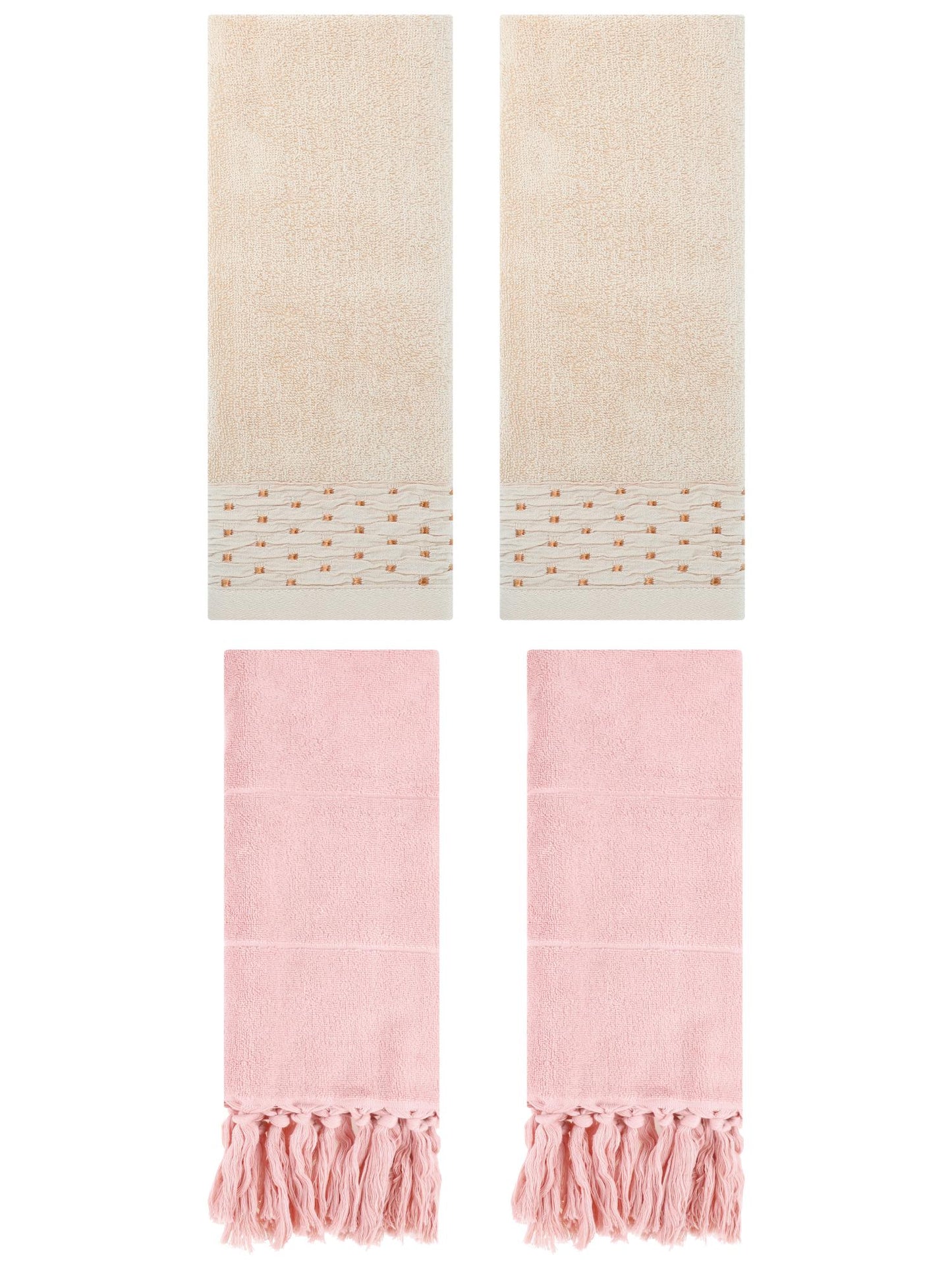 Unique Bargains 4 Pack Solid Cotton Bathroom Hand Towels 14" x 30" Pink/Light Brown