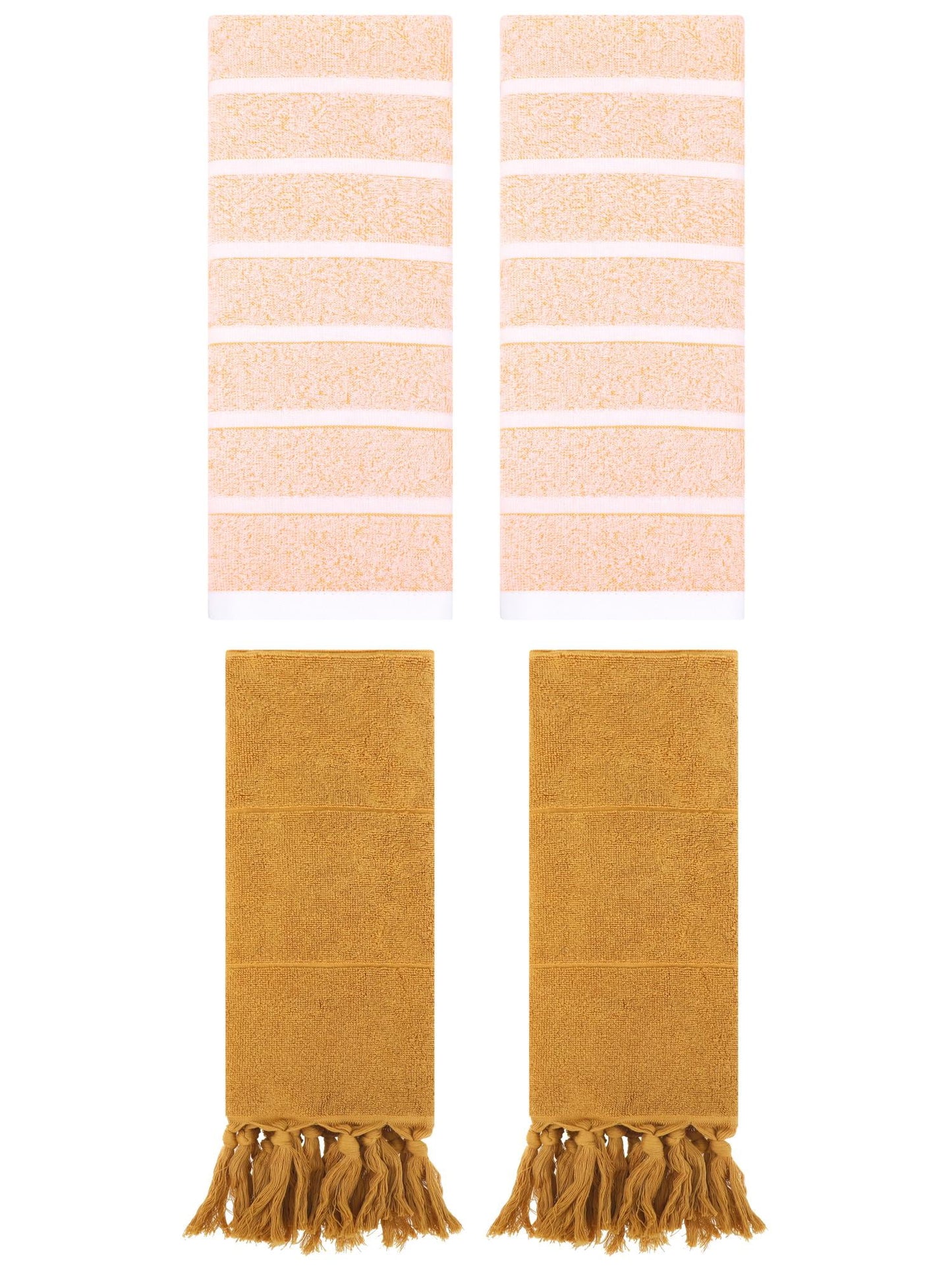 Unique Bargains 4 Pack Striped Solid Hand Towel Yellow/Orange 14"x30"/13"x29"