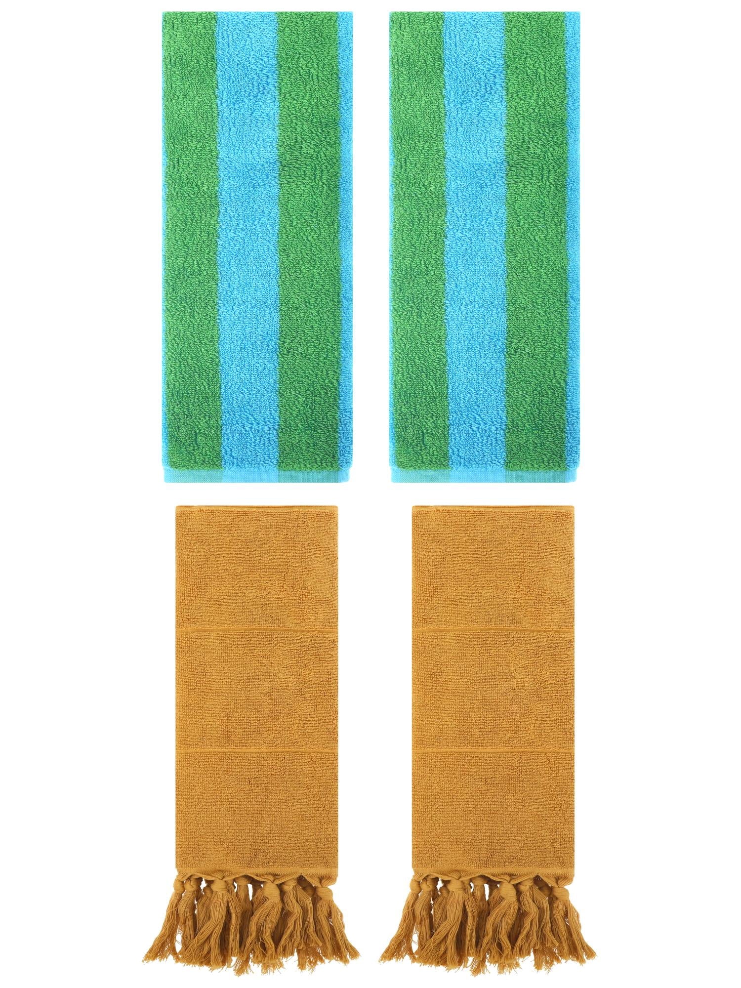 Unique Bargains 4 Pack Tassels Cotton Hand Towel for Bathroom Yellow/Blue Green
