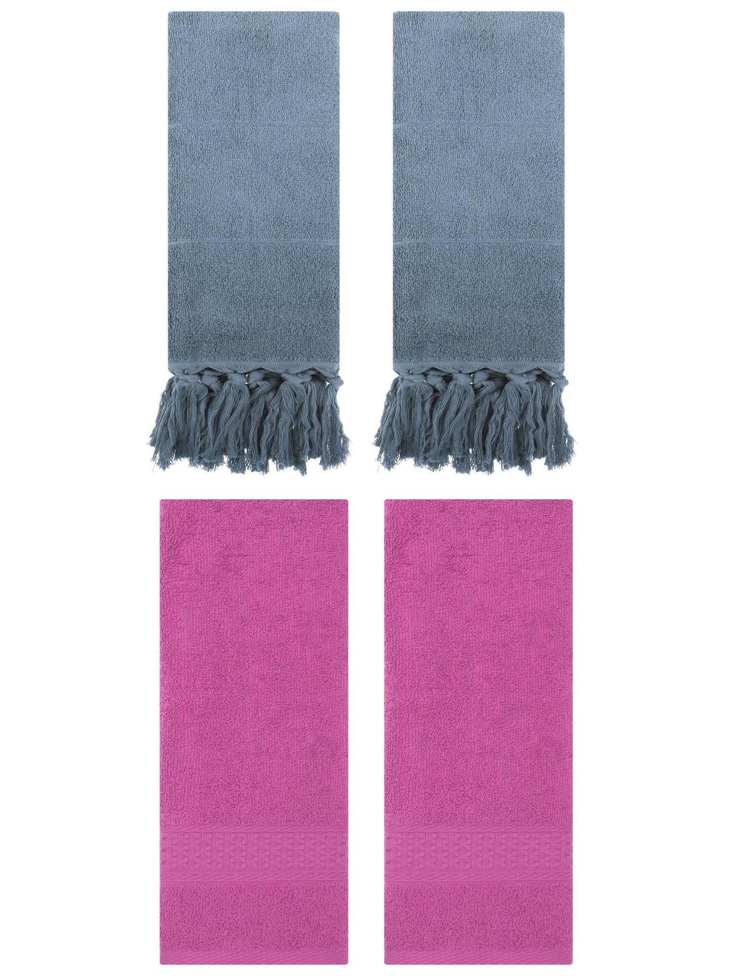 Unique Bargains 4 Packs Textured Tassels Hand Towel Blue/Dark Pink 14" x 30"/13" x 30"