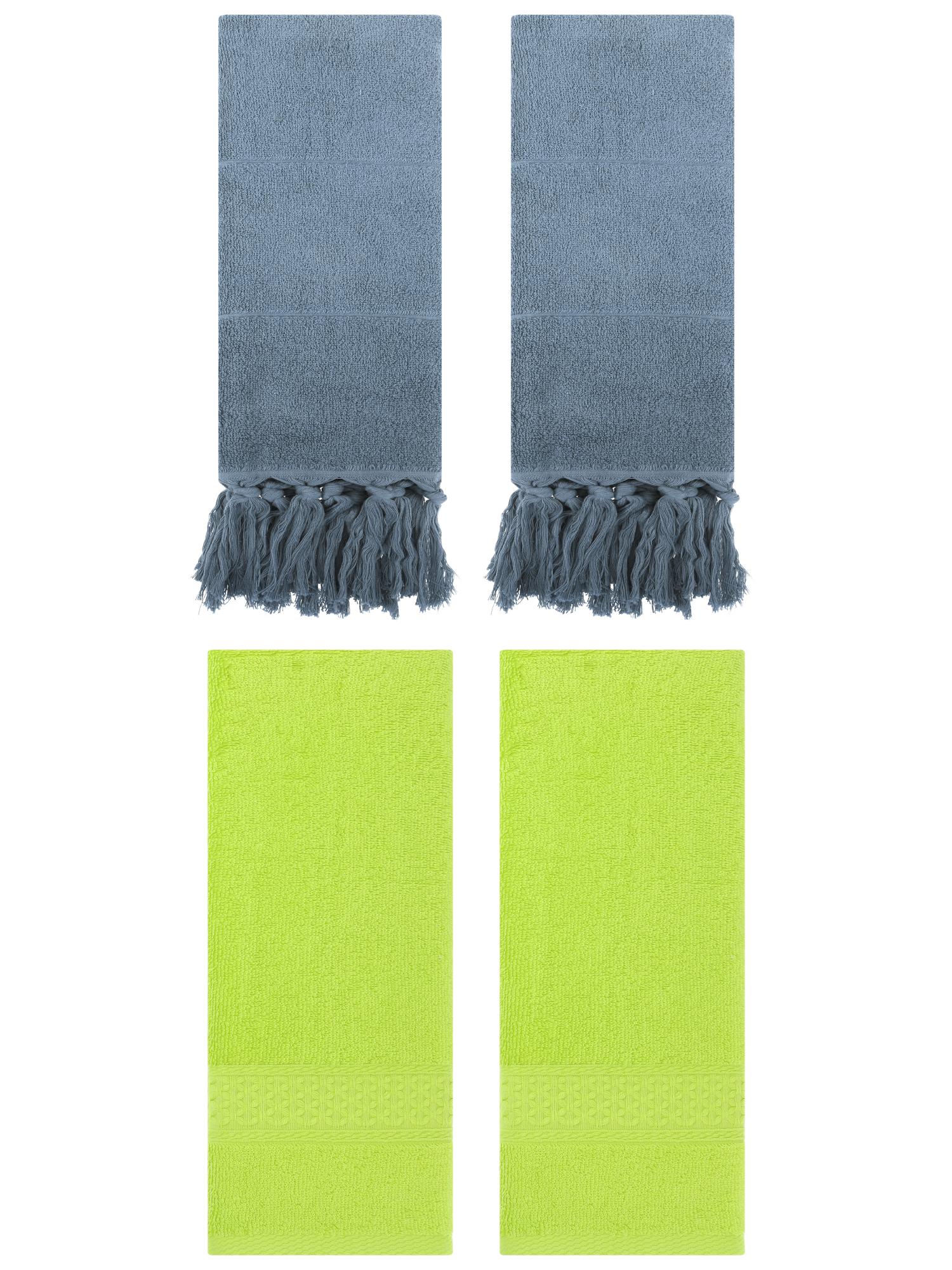 Unique Bargains 4 Packs Textured Tassels Hand Towel Blue/Light Green 14" x 30"/13" x 30"