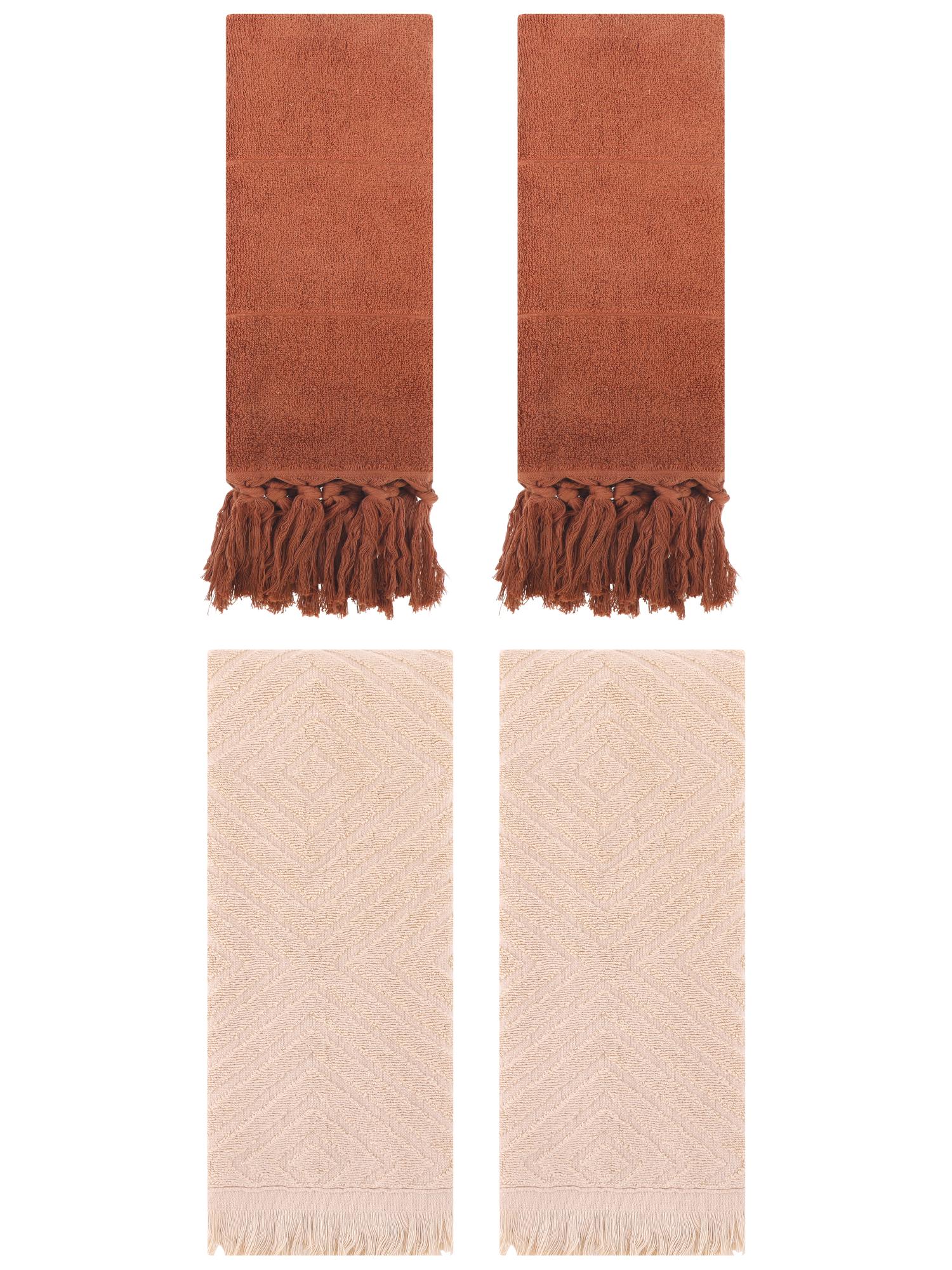 Unique Bargains 4 Pack Turkish Hand Towels with Tassel Brown 14"x30"/13"x29"
