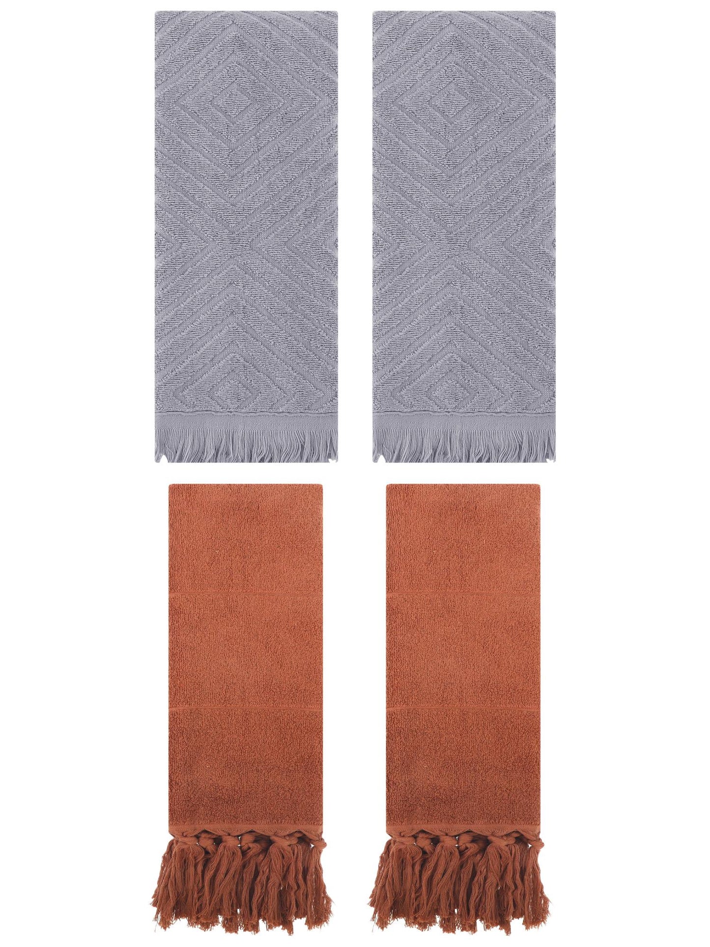Unique Bargains 4 Pack Turkish Hand Towels with Tassel Brown/Grey 14"x30"/13"x29"