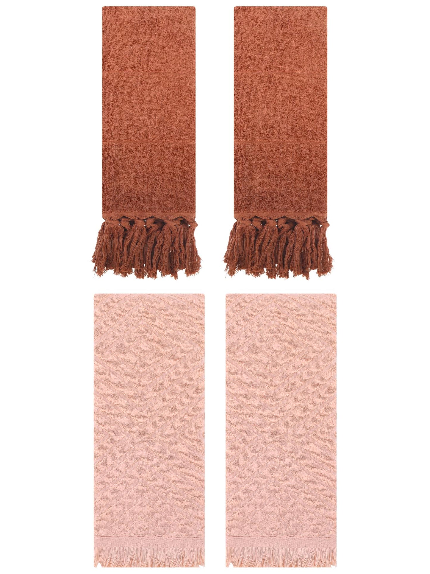 Unique Bargains 4 Pack Turkish Hand Towels with Tassel Brown/Orange 14"x30"/13"x29"
