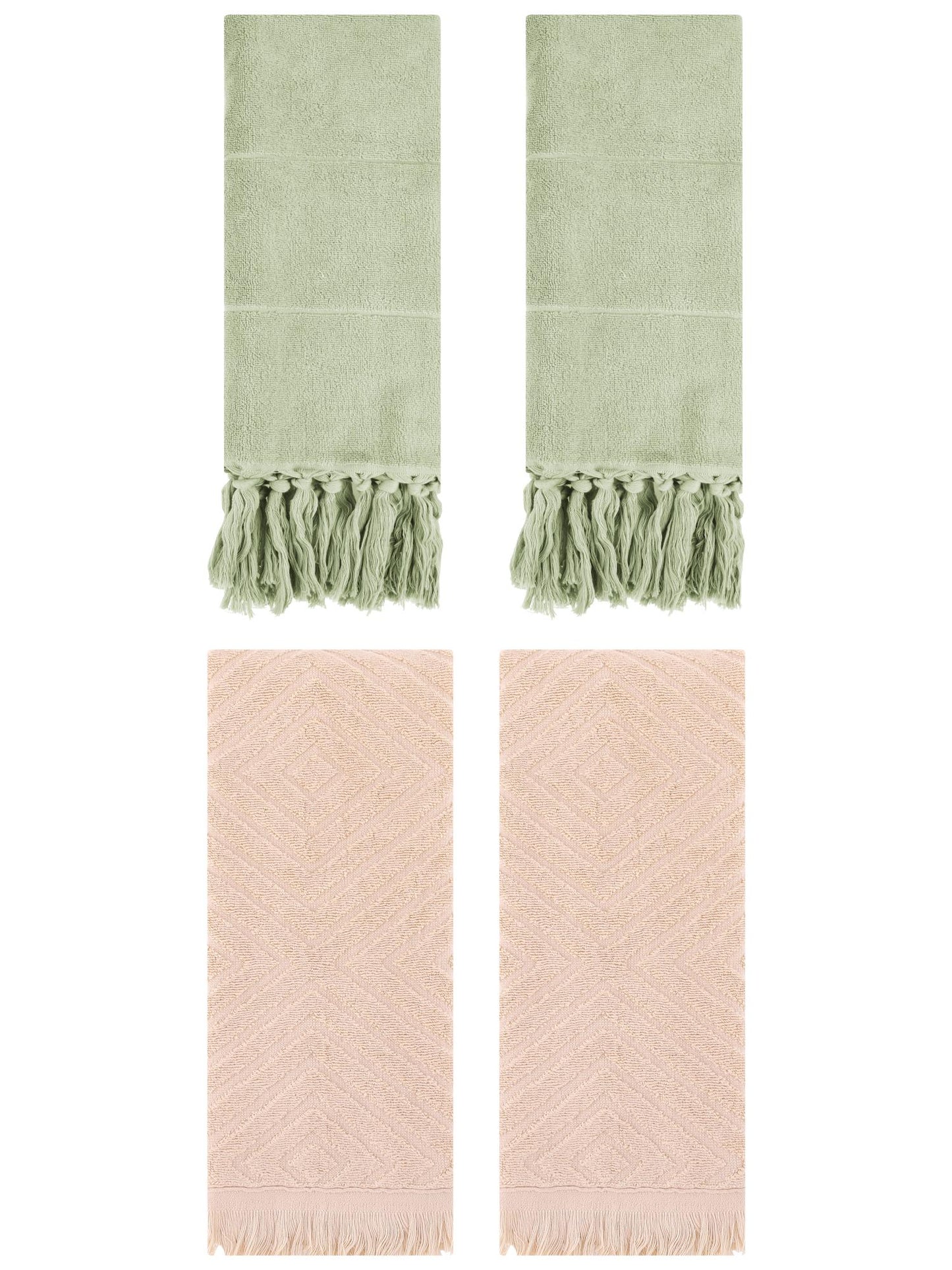 Unique Bargains 4 Pack Turkish Hand Towels with Tassel Green/Brown 14"x30"/13"x29"