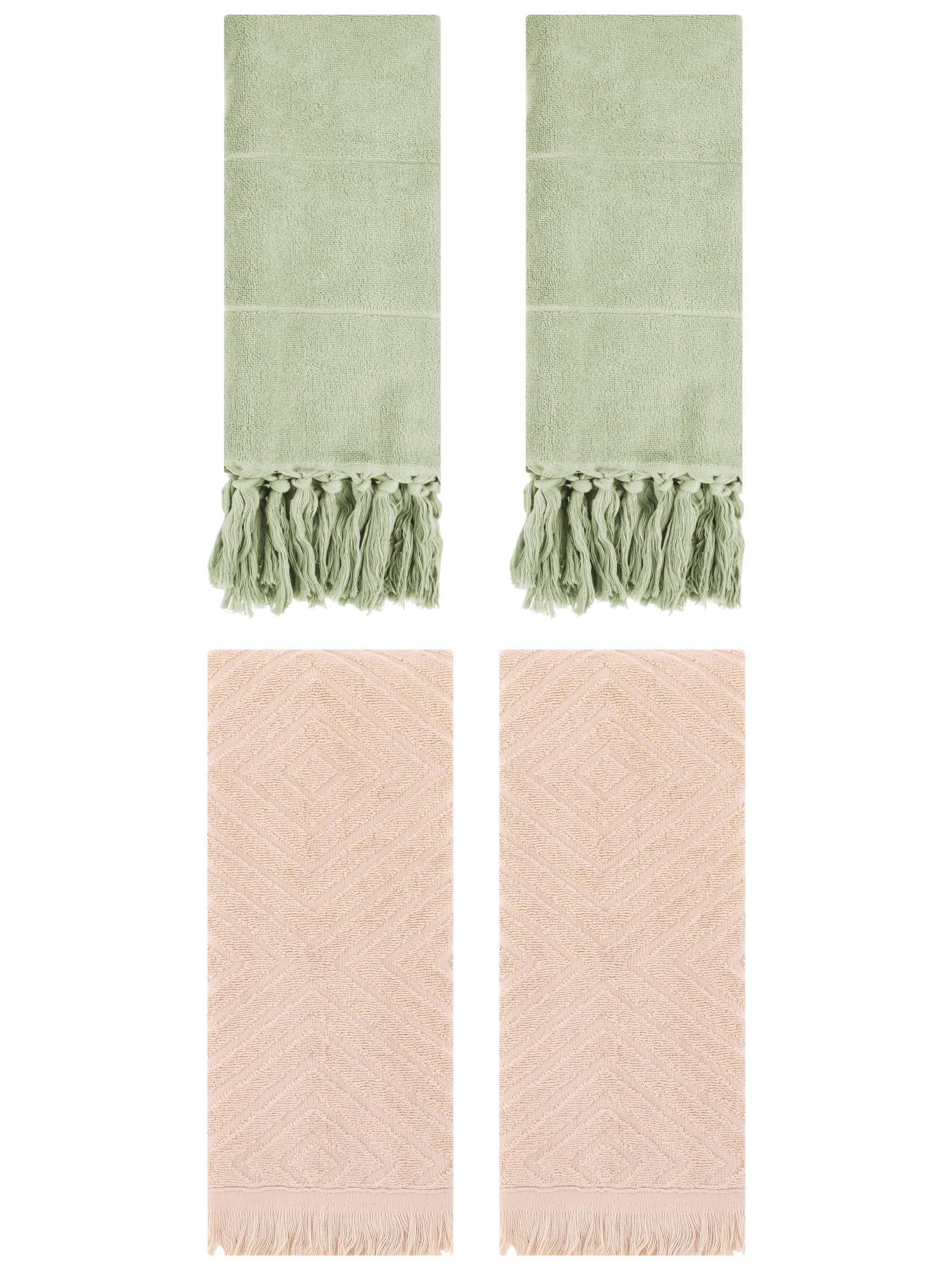 Unique Bargains 4 Pack Turkish Hand Towels with Tassel Green/Brown 14"x30"/13"x29"
