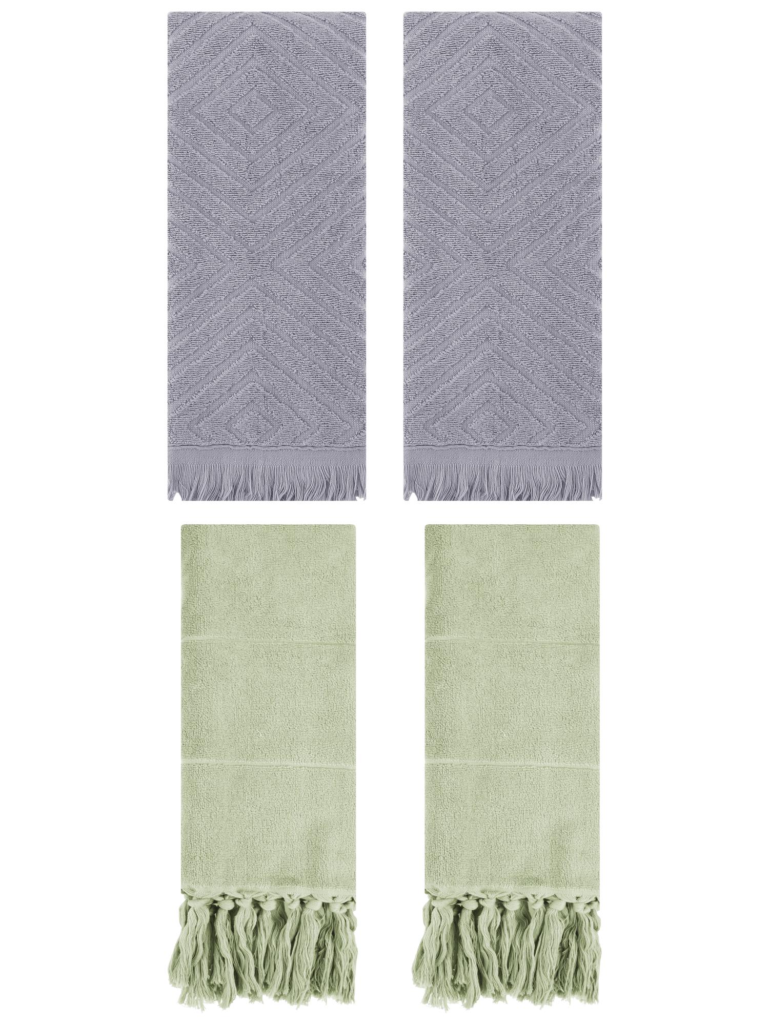 Unique Bargains 4 Pack Turkish Hand Towels with Tassel Green/Grey 14"x30"/13"x29"