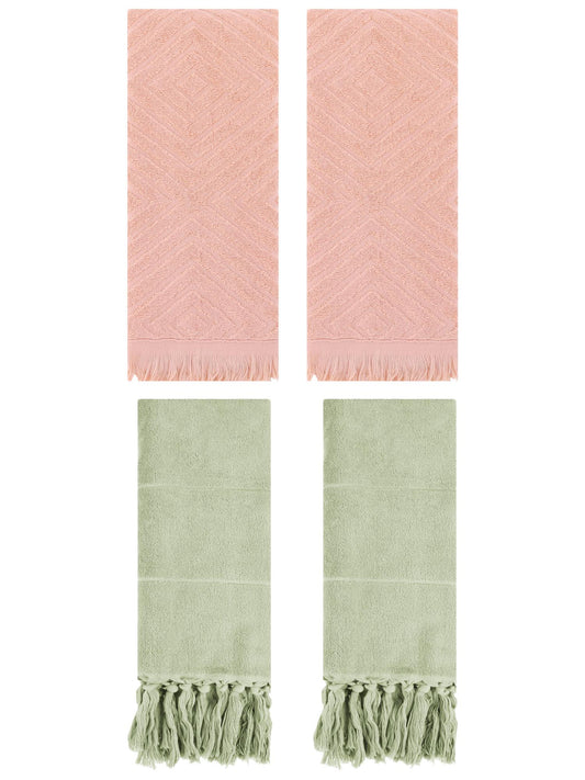Unique Bargains 4 Pack Turkish Hand Towels with Tassel Green/Orange 14"x30"/13"x29"