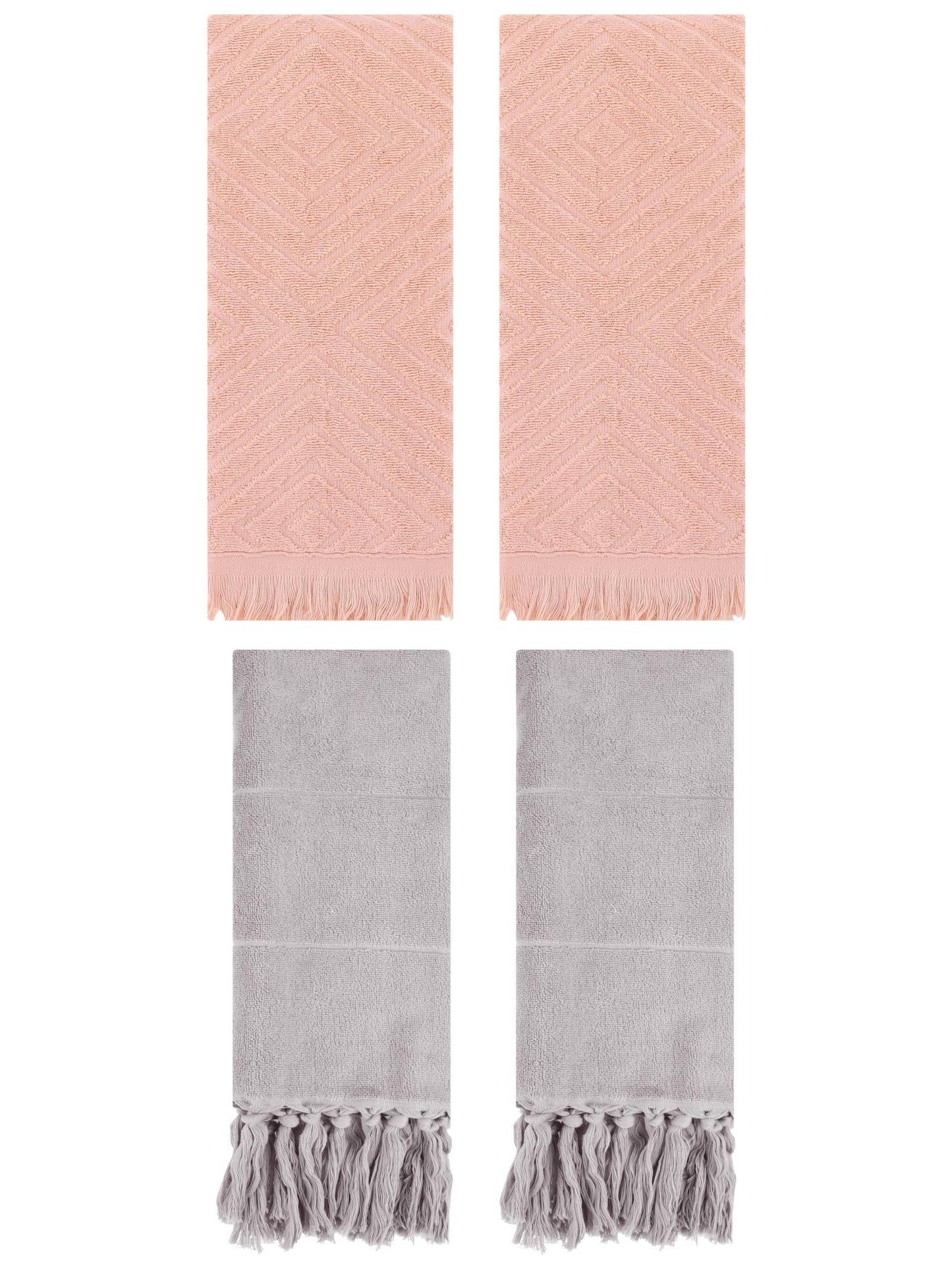 Unique Bargains 4 Pack Turkish Hand Towels with Tassel Grey/Orange 14"x30"/13"x29"