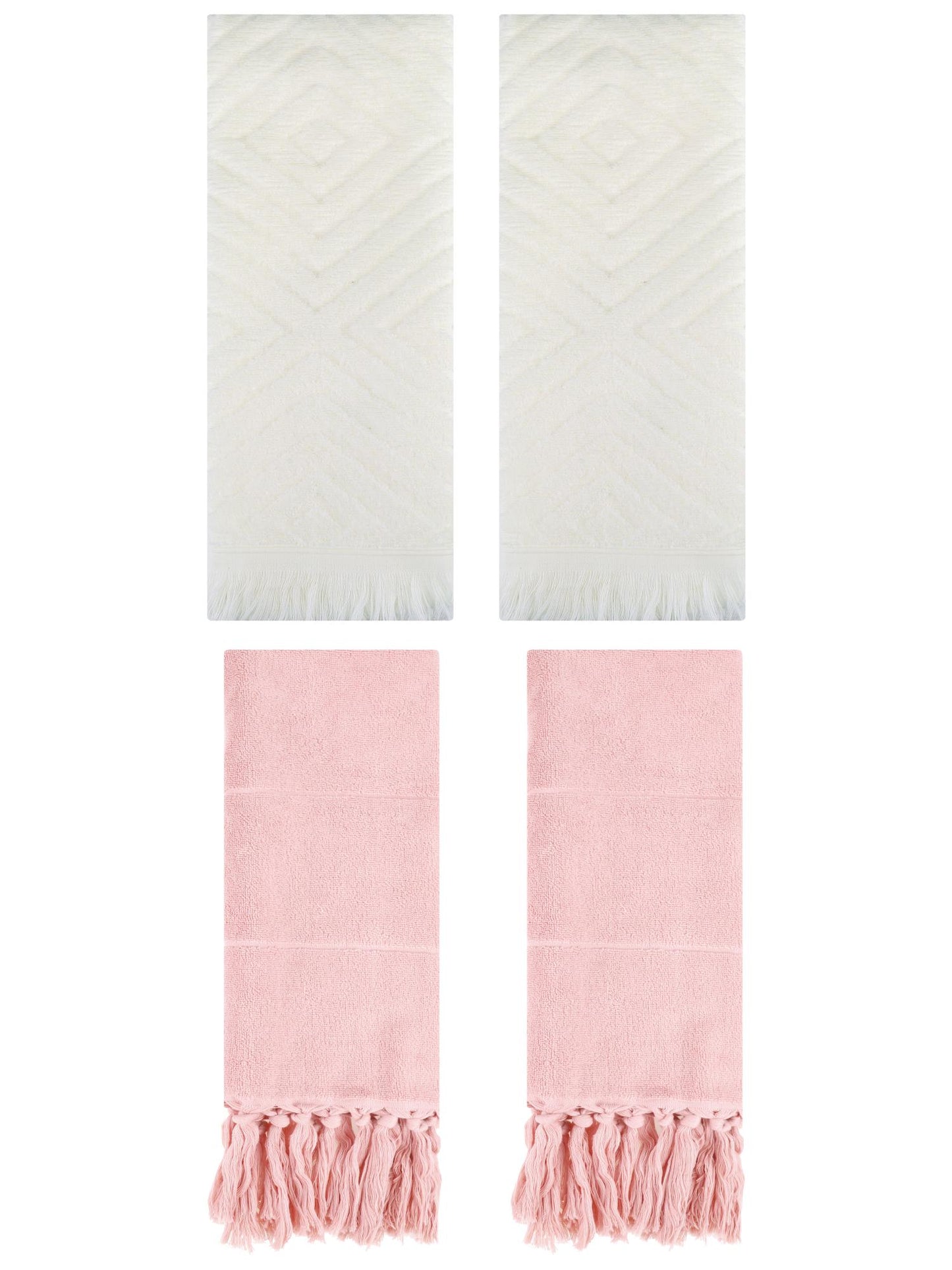 Unique Bargains 4 Pack Turkish Hand Towels with Tassel Pink/Beige 14"x30"/13"x29"