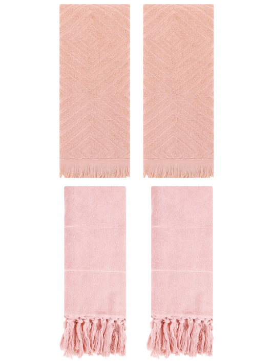 Unique Bargains 4 Pack Turkish Hand Towels with Tassel Pink/Orange 14"x30"/13"x29"
