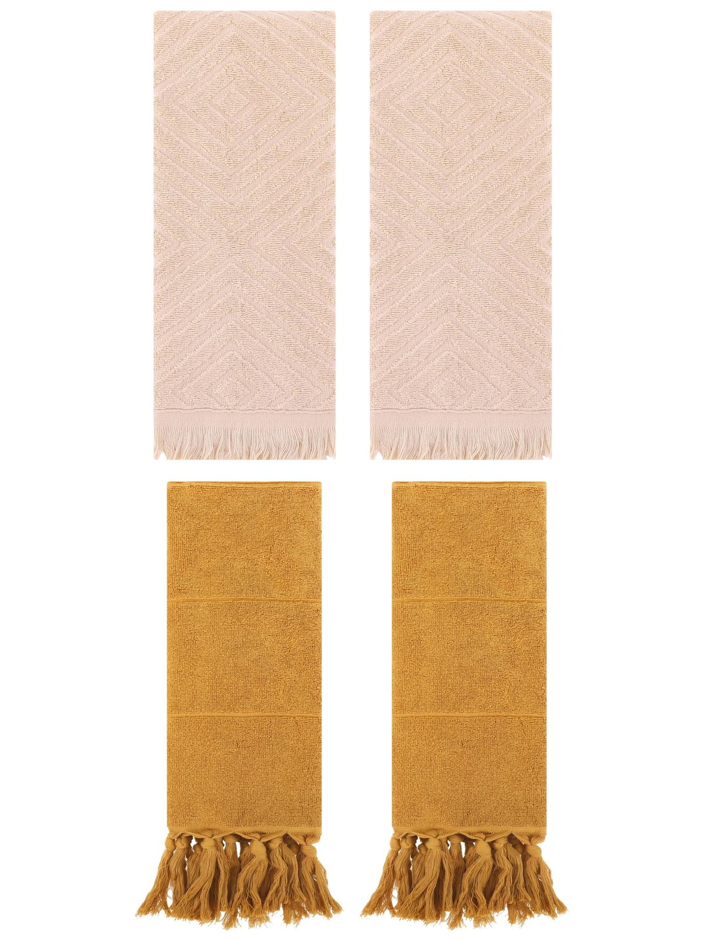 Unique Bargains 4 Pack Turkish Hand Towels with Tassel Yellow/Brown 14"x30"/13"x29"