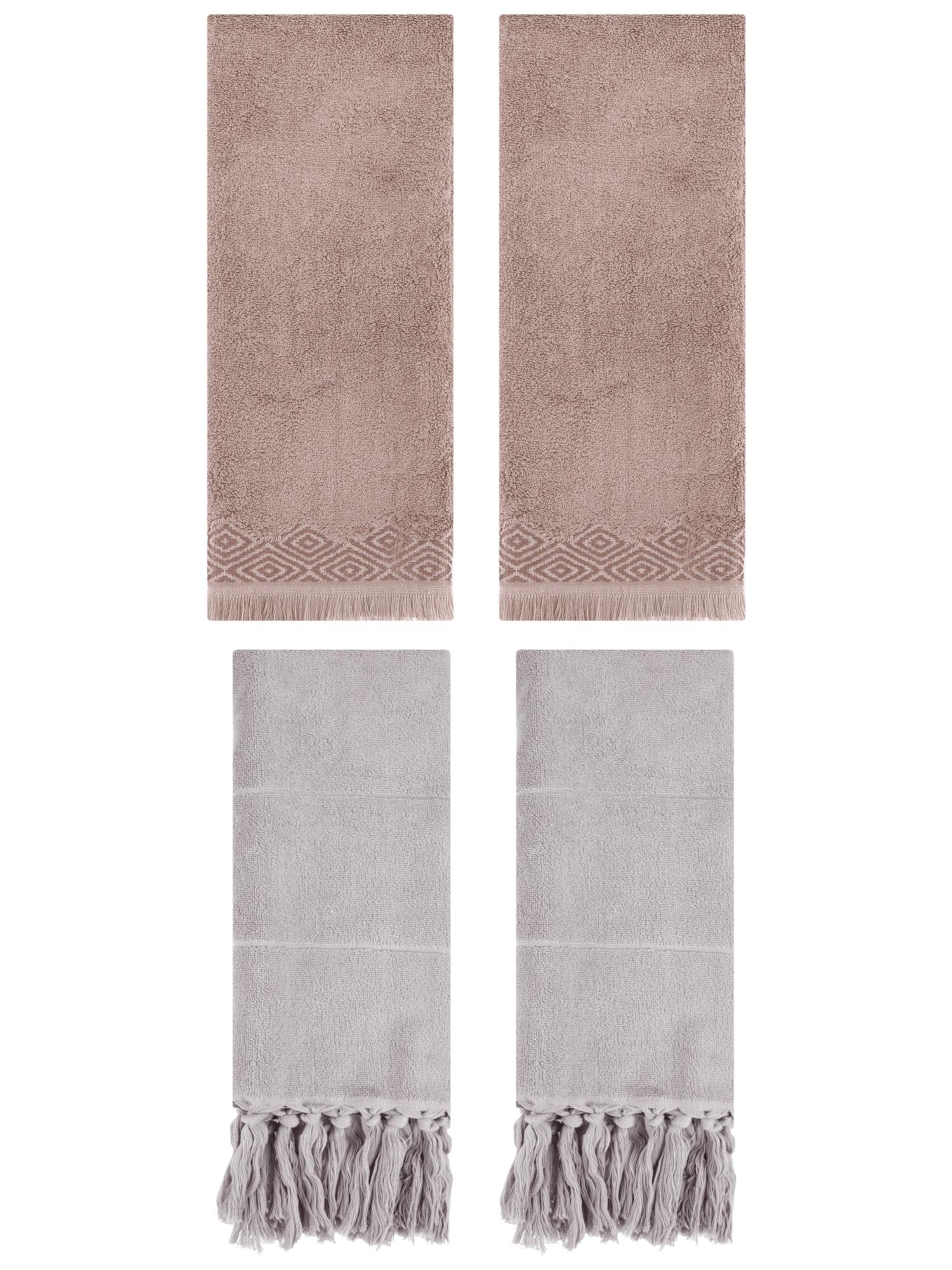 Unique Bargains 4 Pack Turkish Room Hand Towels Grey/Brown 14"x30"/13"x29"