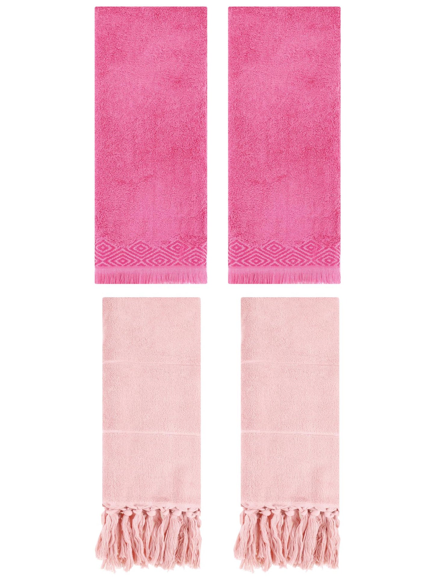 Unique Bargains 4 Pack Turkish Room Hand Towels Pink 14"x30"/13"x29"