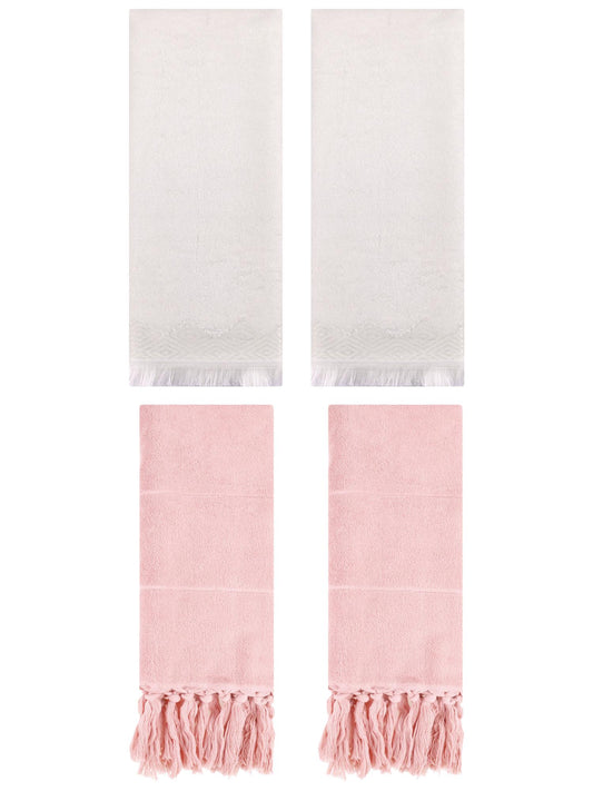 Unique Bargains 4 Pack Turkish Room Hand Towels Pink/Beige 14"x30"/13"x29"