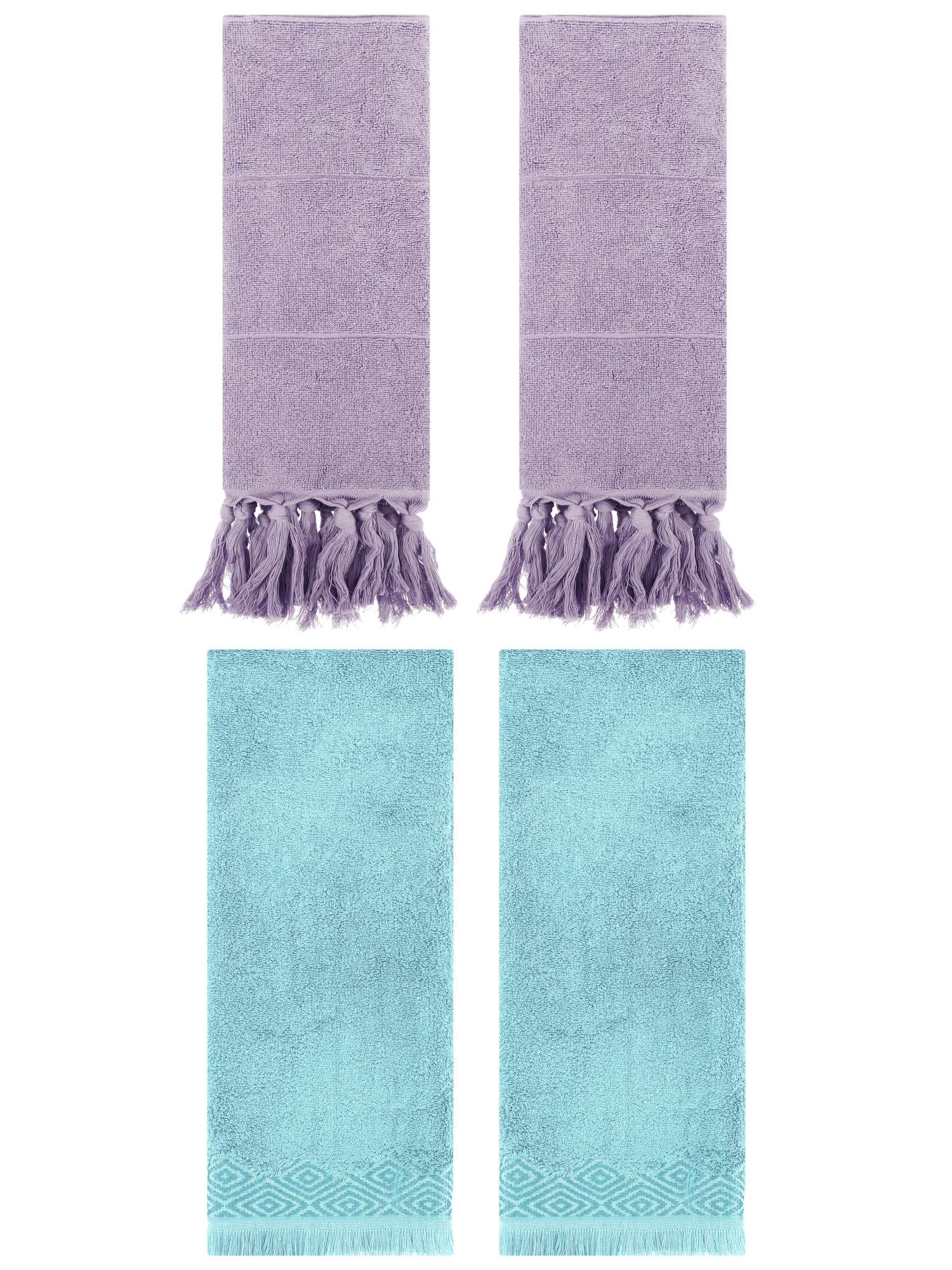 Unique Bargains 4 Pack Turkish Room Hand Towels Purple/Blue 14"x30"/13"x29"