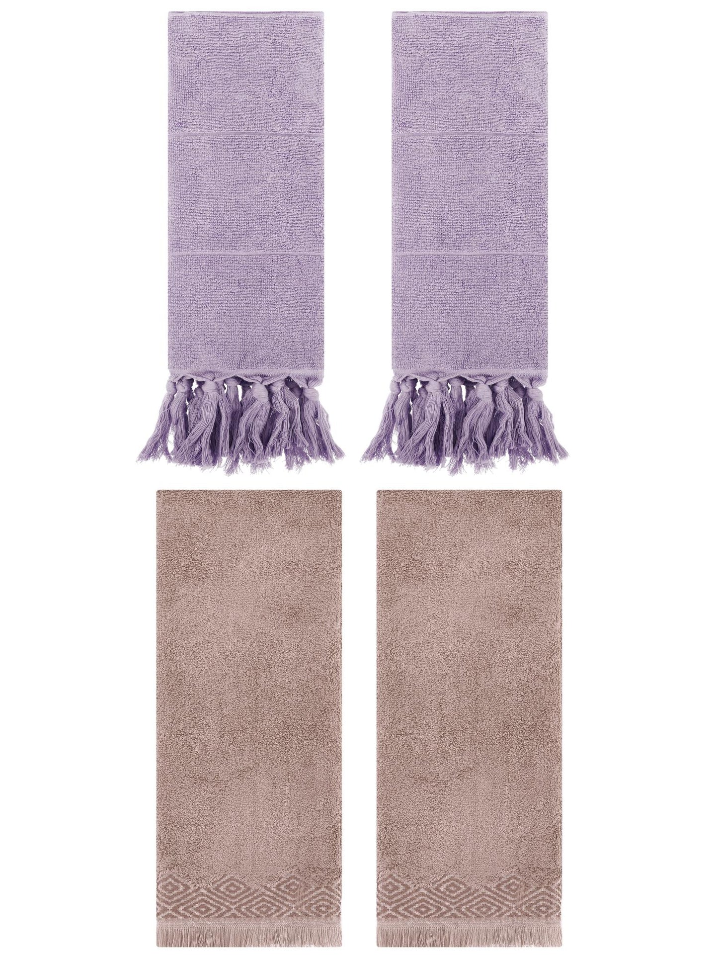 Unique Bargains 4 Pack Turkish Room Hand Towels Purple/Brown 14"x30"/13"x29"