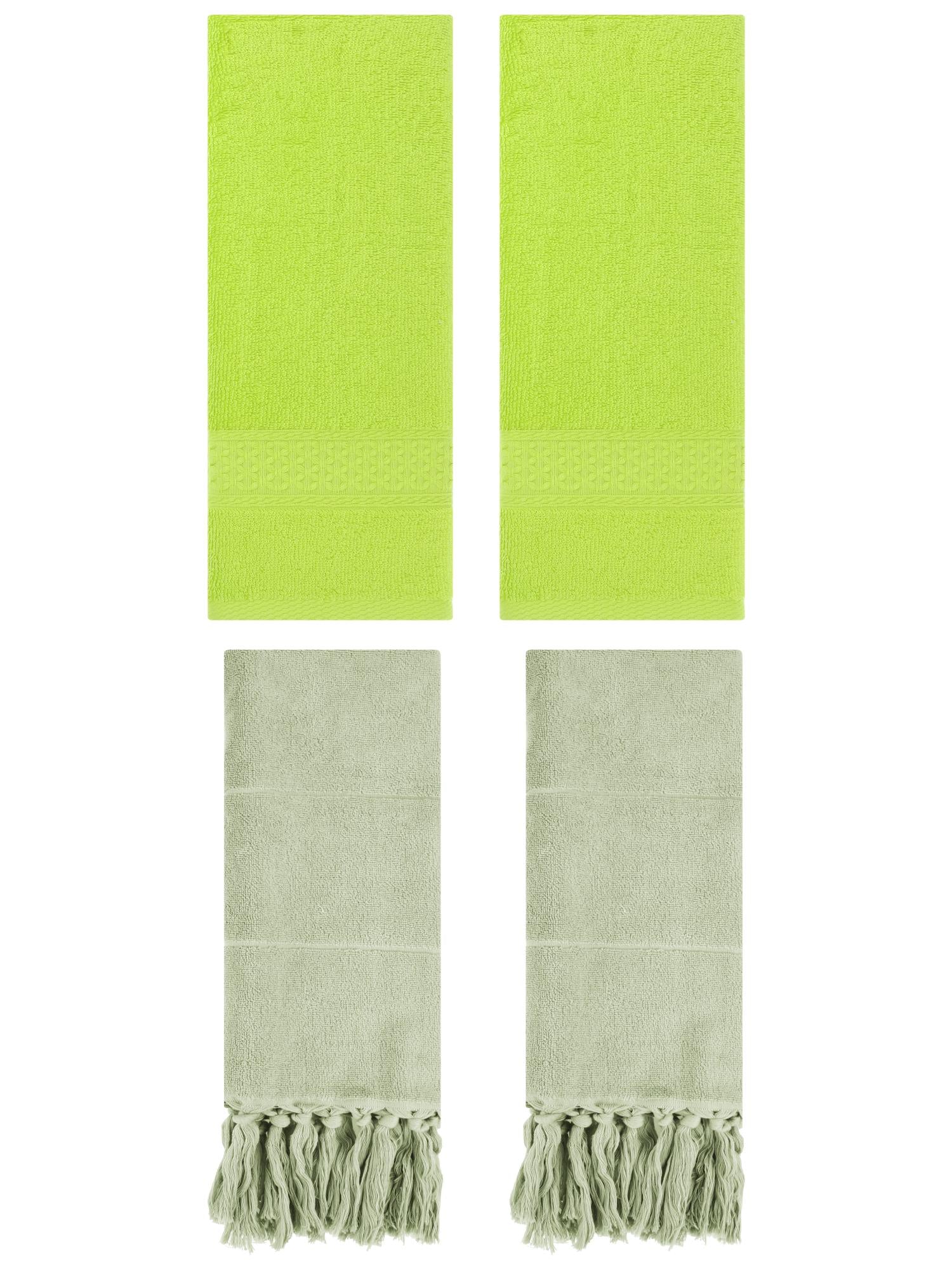 Unique Bargains 4 Packs Textured Tassels Hand Towel Green/Light Green 14" x 30"/13" x 30"