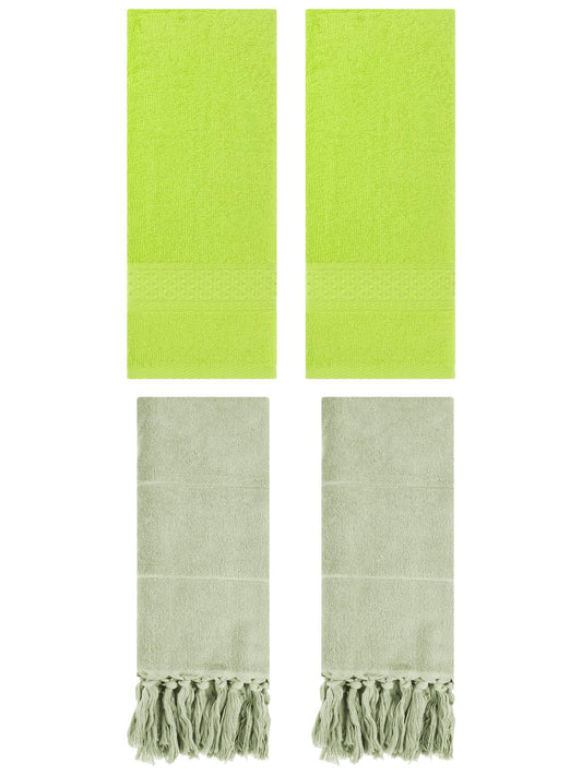 Unique Bargains 4 Packs Textured Tassels Hand Towel Green/Light Green 14" x 30"/13" x 30"