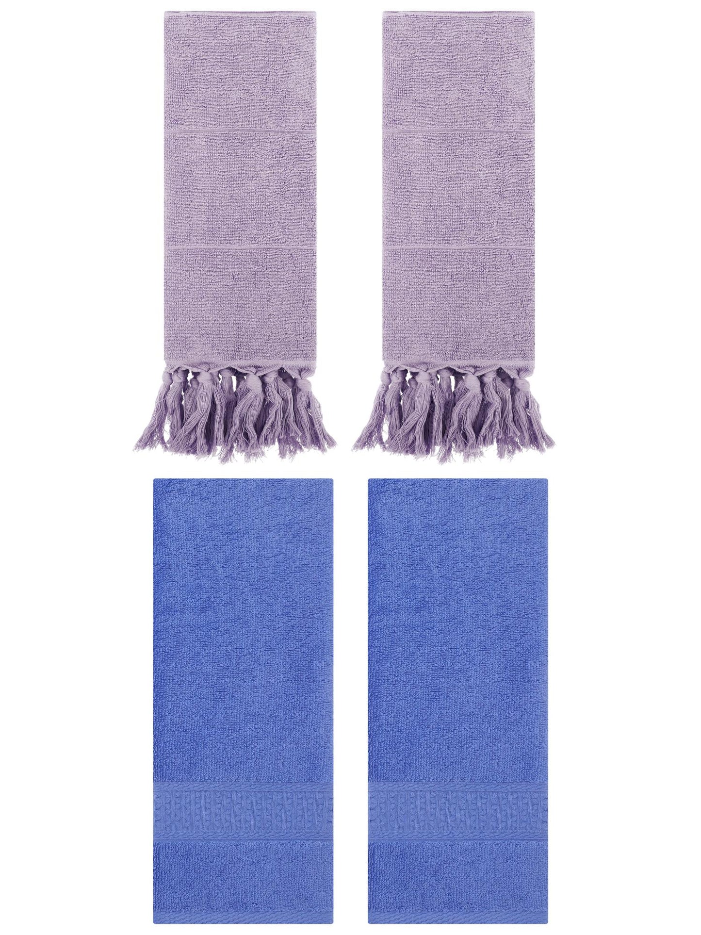 Unique Bargains 4 Packs Textured Tassels Hand Towel Purple/Blue 14" x 30"/13" x 30"