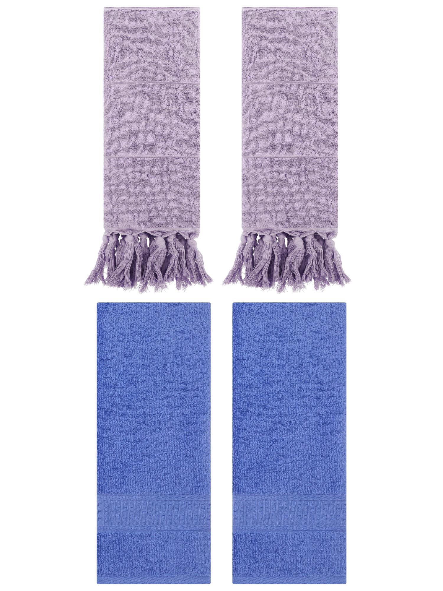 Unique Bargains 4 Packs Textured Tassels Hand Towel Purple/Blue 14" x 30"/13" x 30"