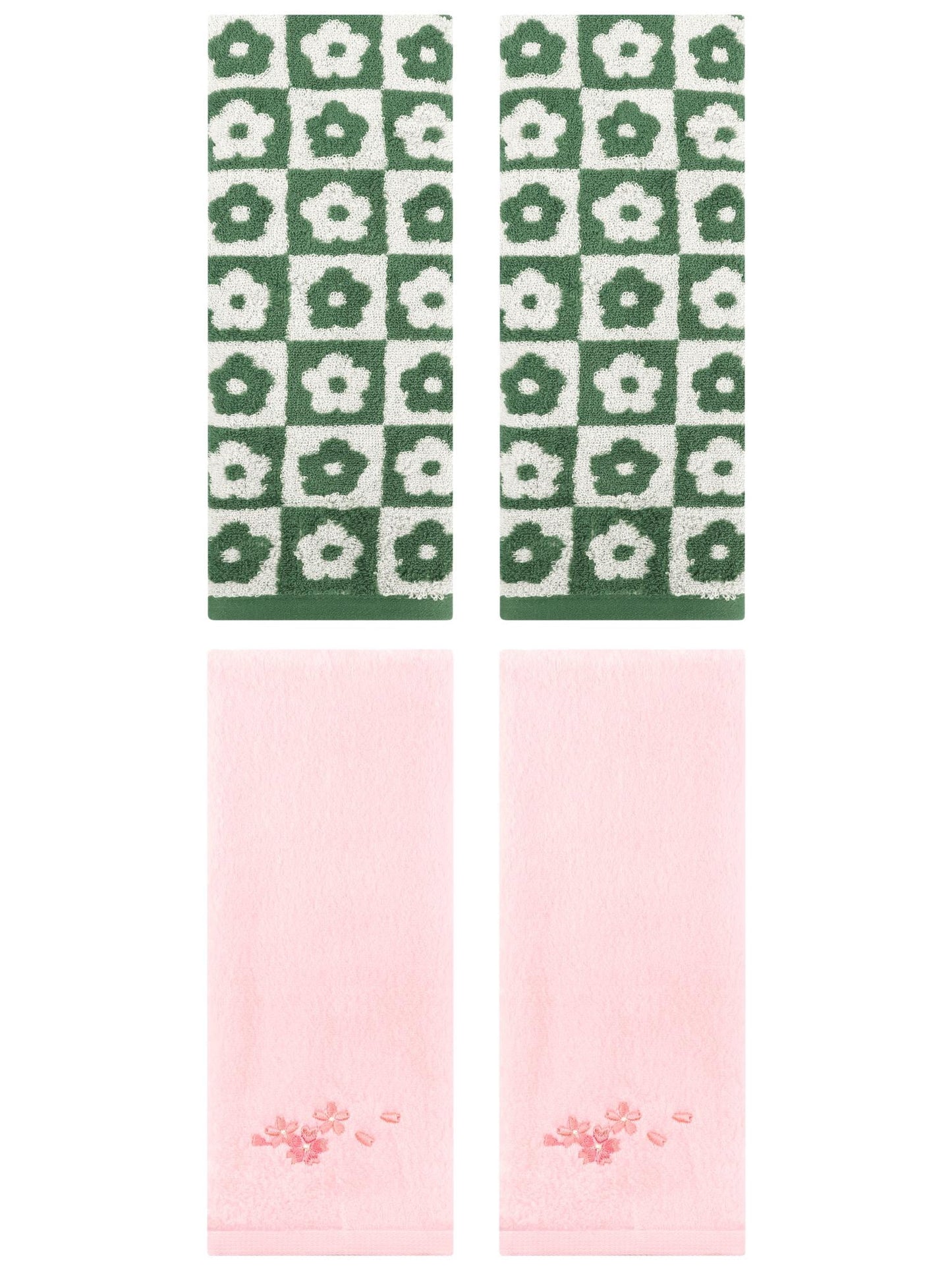 Unique Bargains 4 Pcs Absorbent Hand Towel Green/Pink 14" x 30"/13" x 29"