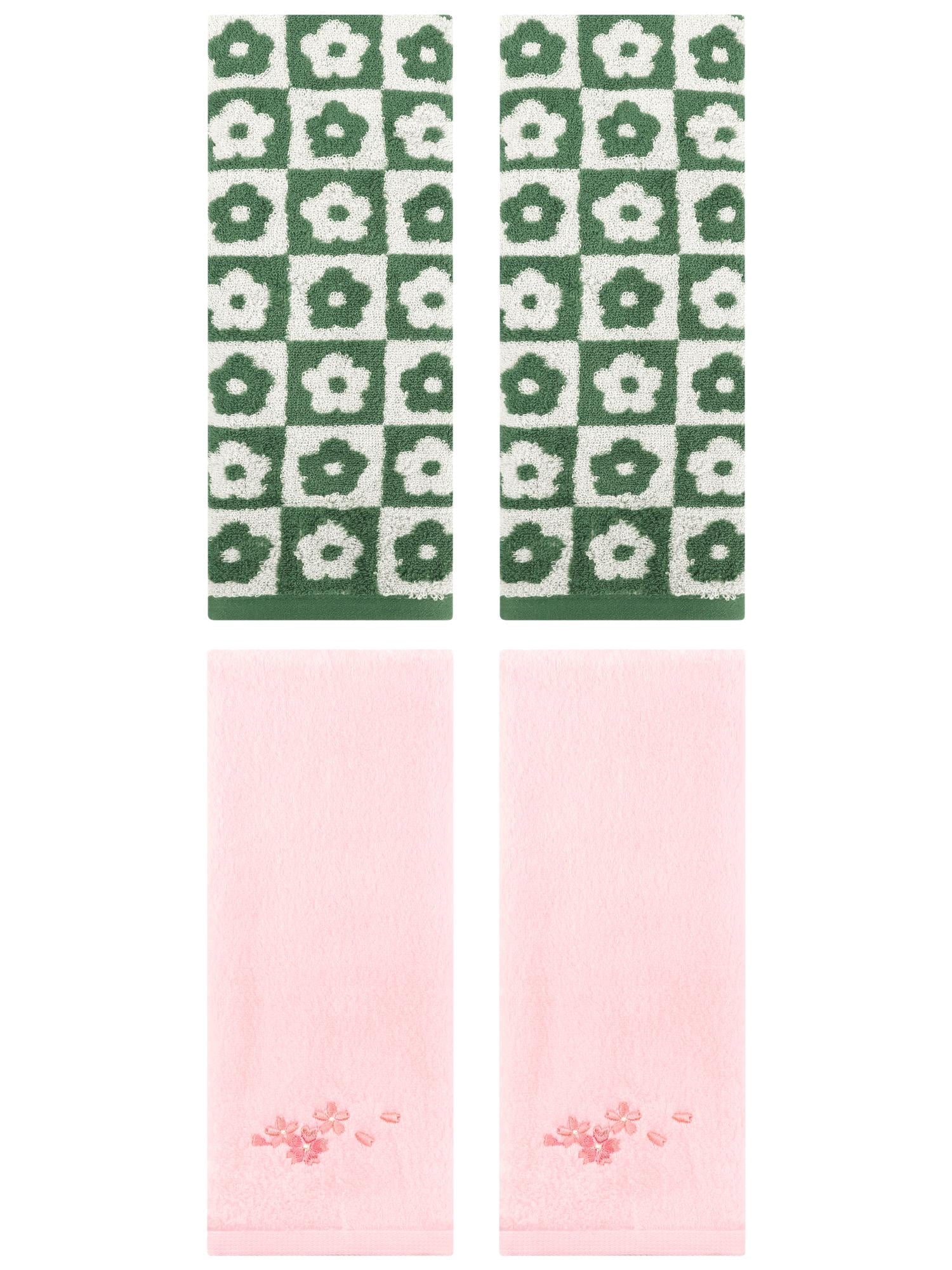 Unique Bargains 4 Pcs Absorbent Hand Towel Green/Pink 14" x 30"/13" x 29"