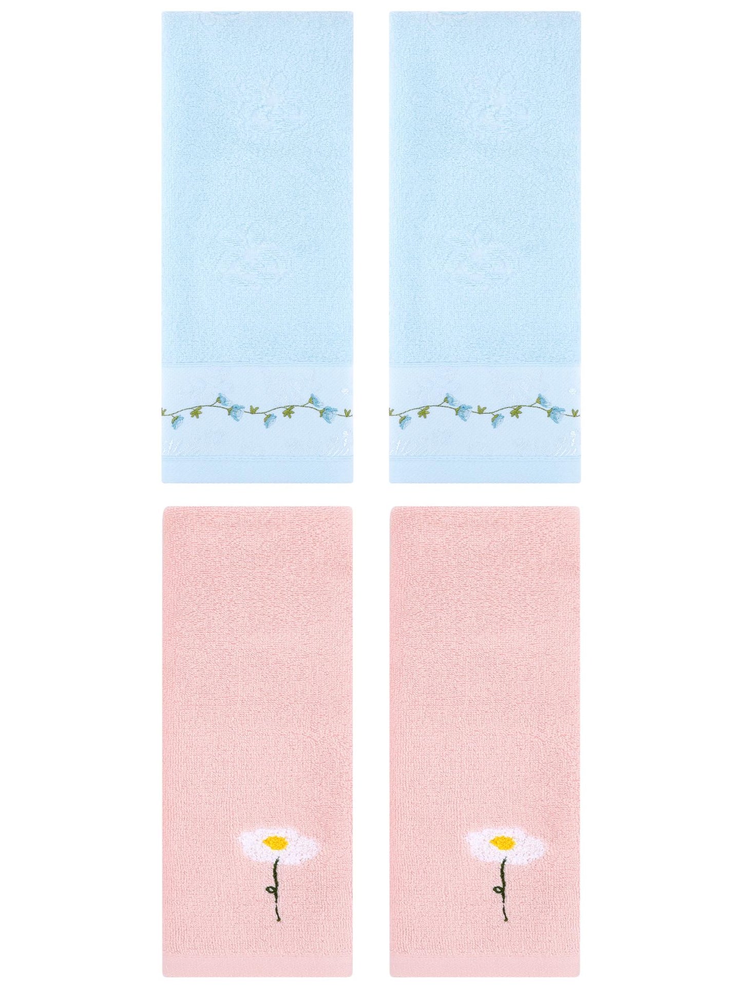 Unique Bargains 4 Pcs Absorbent Hand Towel Pink/Blue 13" x 30"/13" x 29"