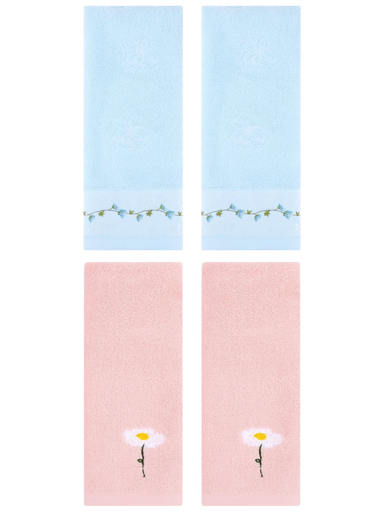 Unique Bargains 4 Pcs Absorbent Hand Towel Pink/Blue 13" x 30"/13" x 29"