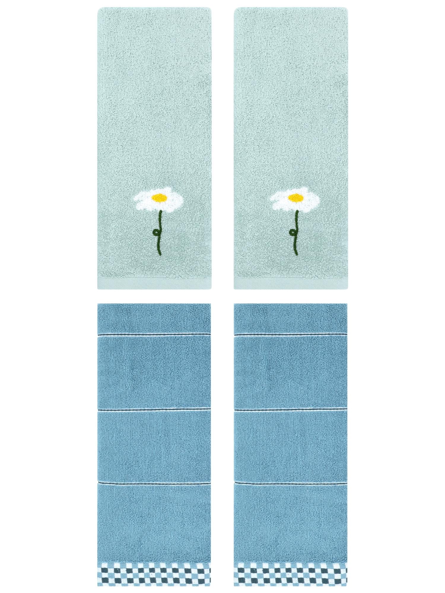 Unique Bargains 4 Pcs Absorbent Hand Towels Blue 13" x 30"/14" x 30"