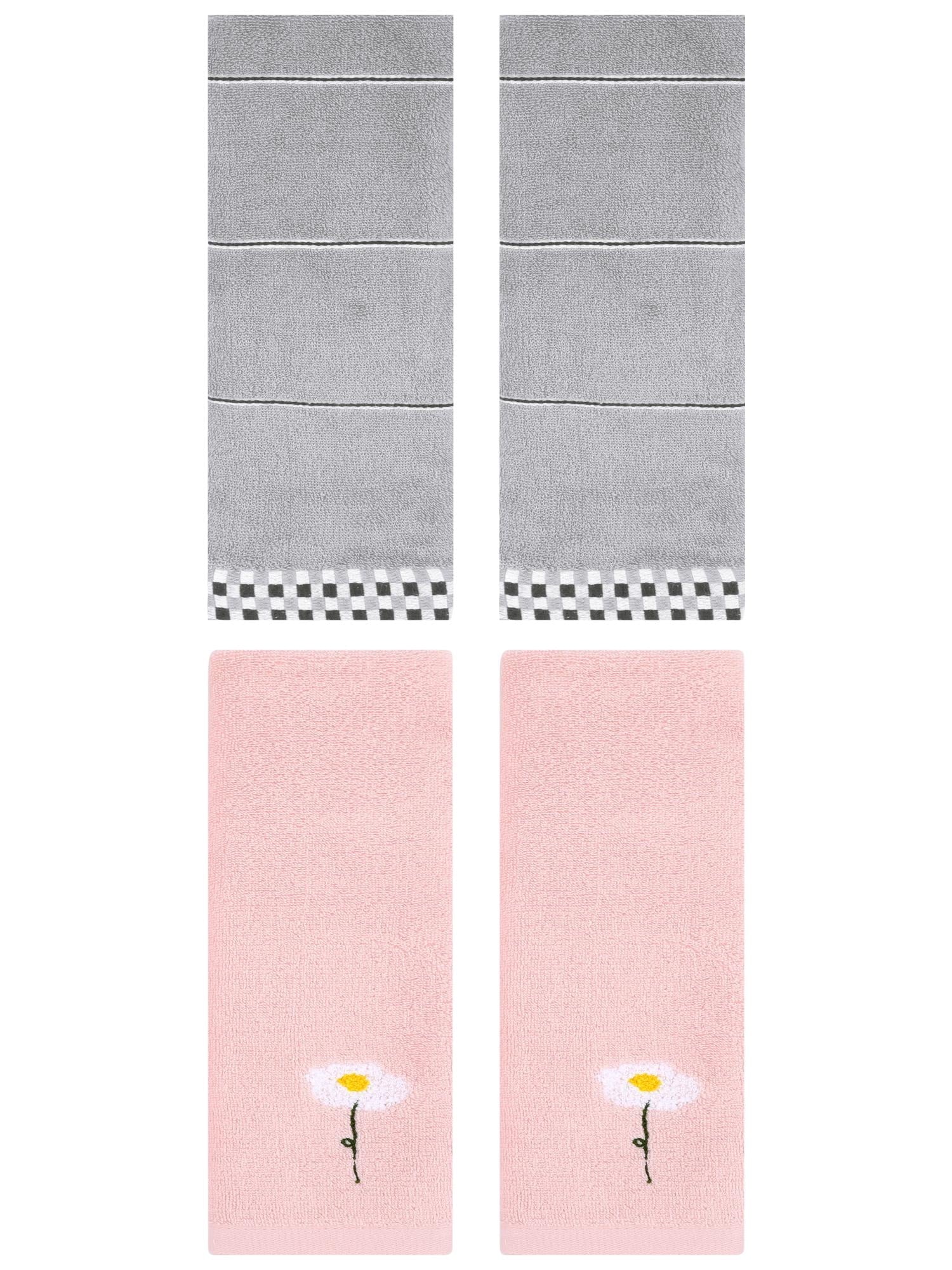 Unique Bargains 4 Pcs Absorbent Hand Towels Pink/Grey 13" x 30"/14" x 30"