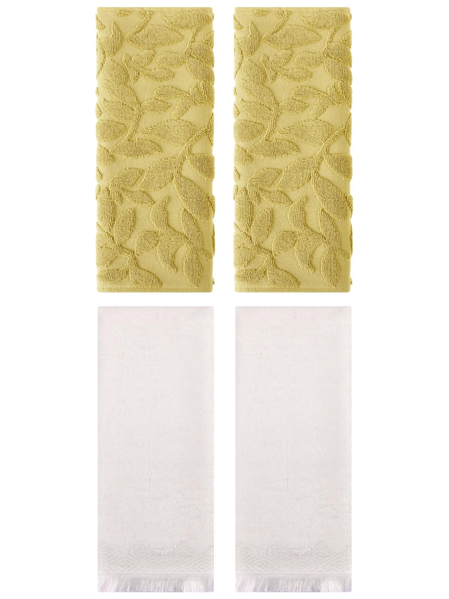 Unique Bargains 4 Pcs Absorbent Soft Boho Hand Towel Yellow/Beige 14" x 30"/13" x 29"