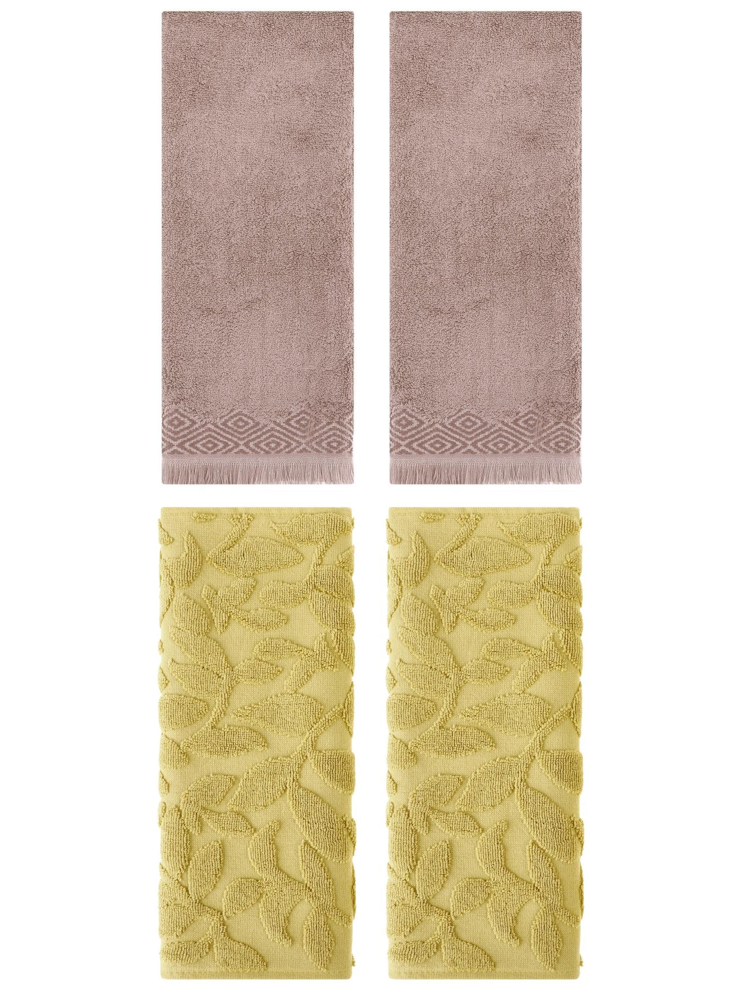 Unique Bargains 4 Pcs Absorbent Soft Boho Hand Towel Yellow/Brown 14" x 30"/13" x 29"