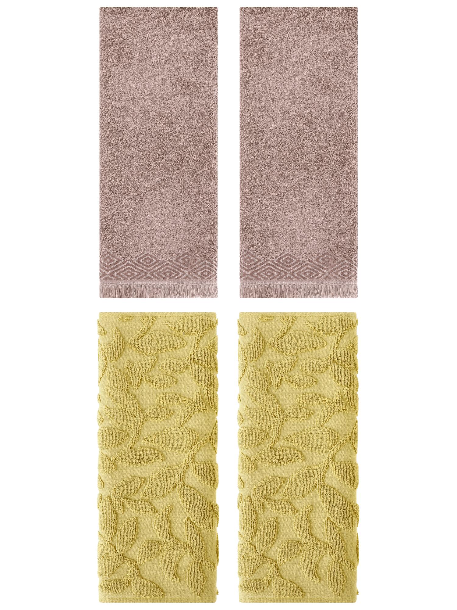 Unique Bargains 4 Pcs Absorbent Soft Boho Hand Towel Yellow/Brown 14" x 30"/13" x 29"