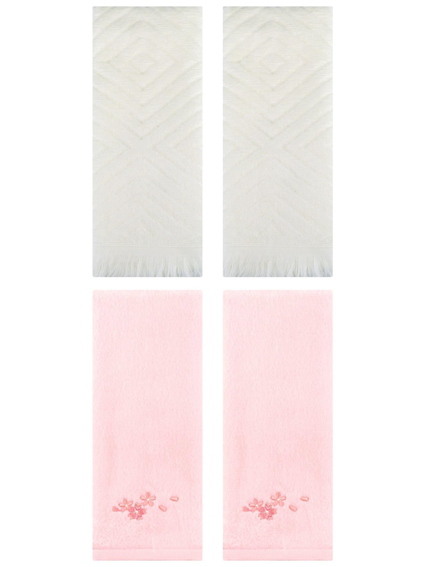 Unique Bargains 4 Pcs Bathroom Cotton Soft Hand Towels 13" x 29" Pink/Beige