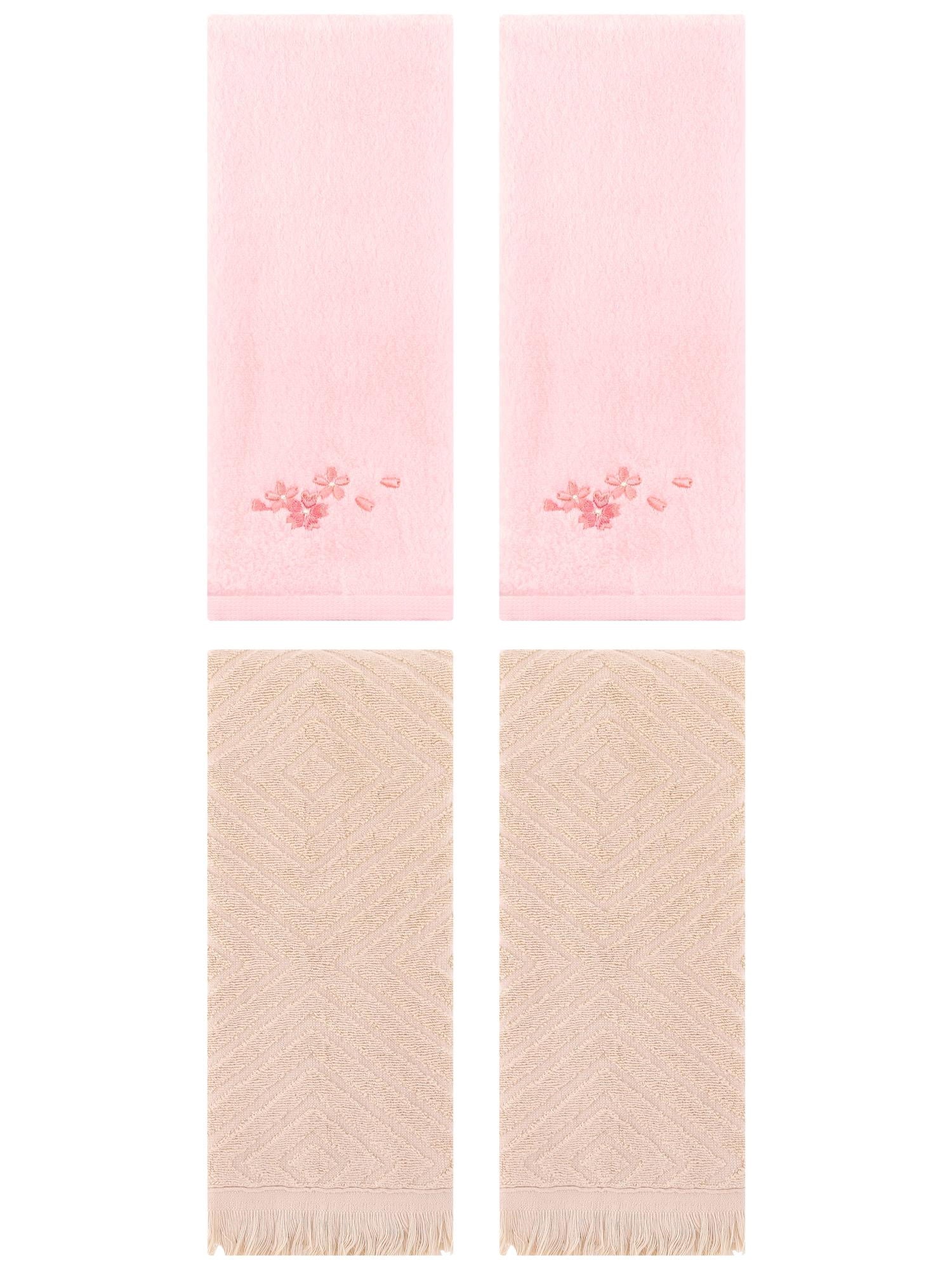 Unique Bargains 4 Pcs Bathroom Cotton Soft Hand Towels 13" x 29" Pink/Brown