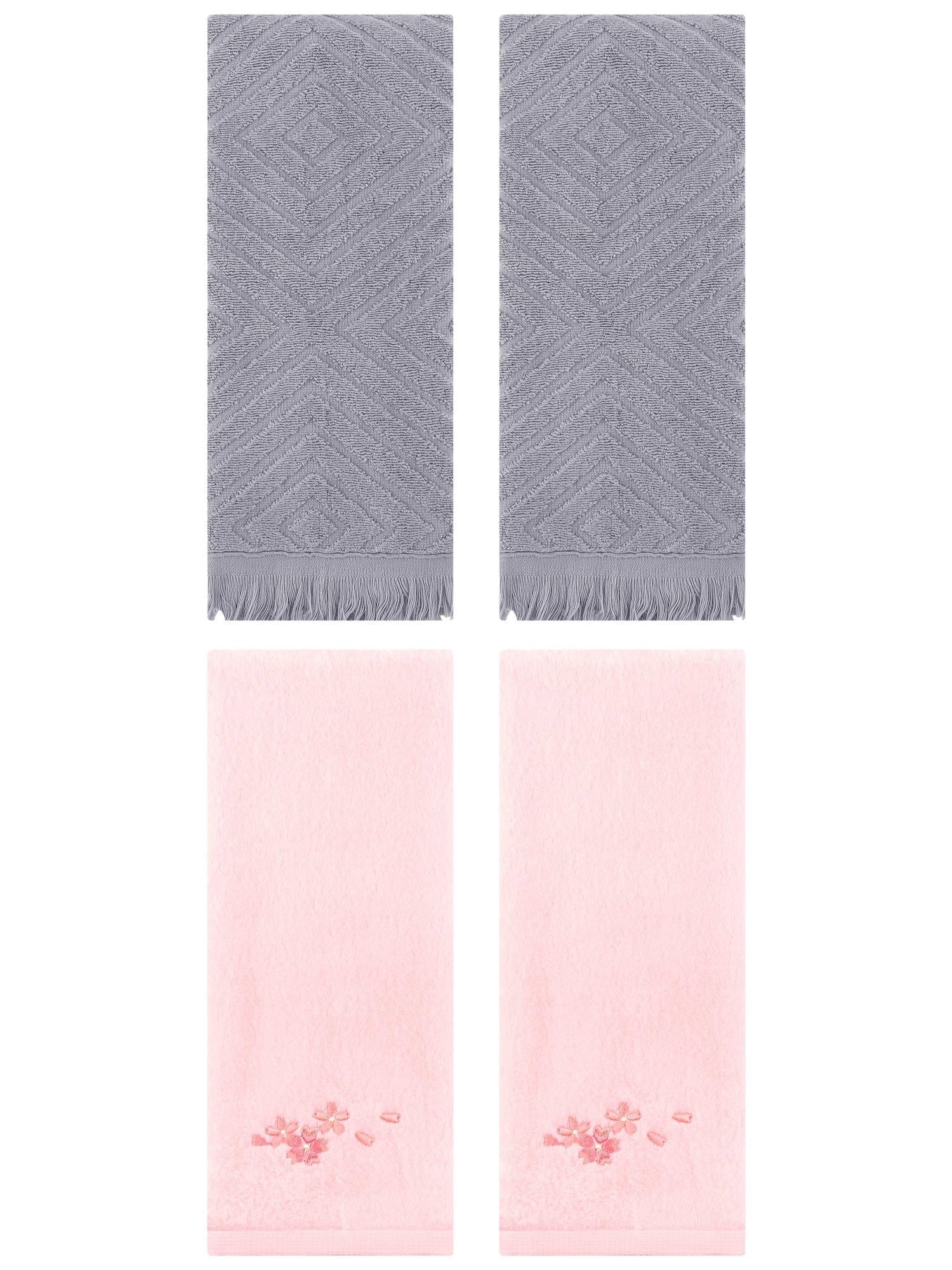 Unique Bargains 4 Pcs Bathroom Cotton Soft Hand Towels 13" x 29" Pink/Grey