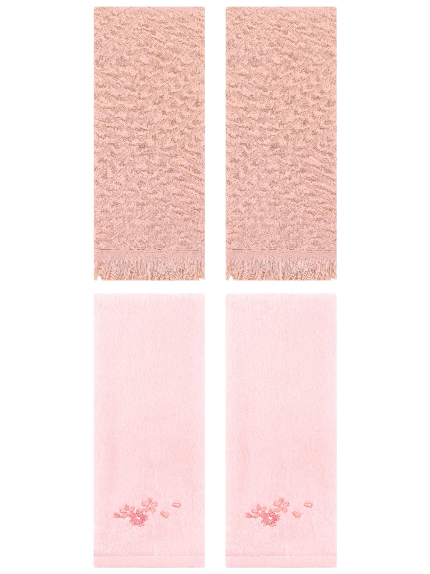 Unique Bargains 4 Pcs Bathroom Cotton Soft Hand Towels 13" x 29" Pink/Orange