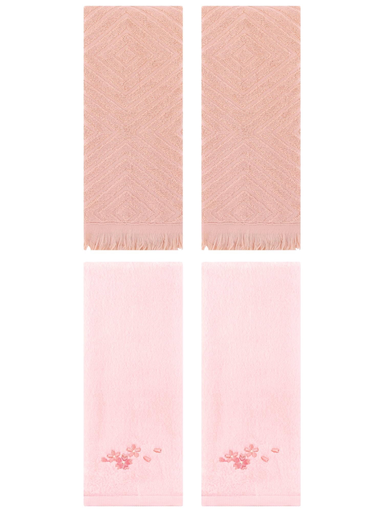 Unique Bargains 4 Pcs Bathroom Cotton Soft Hand Towels 13" x 29" Pink/Orange