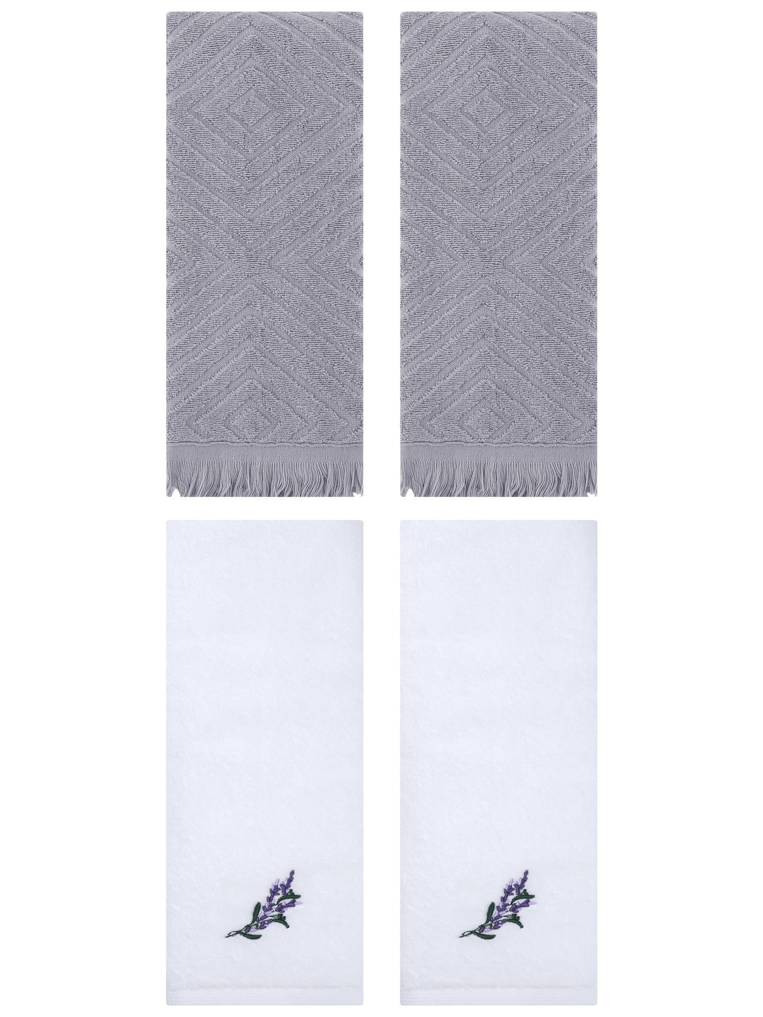Unique Bargains 4 Pcs Bathroom Cotton Soft Hand Towels 13" x 29" White/Grey