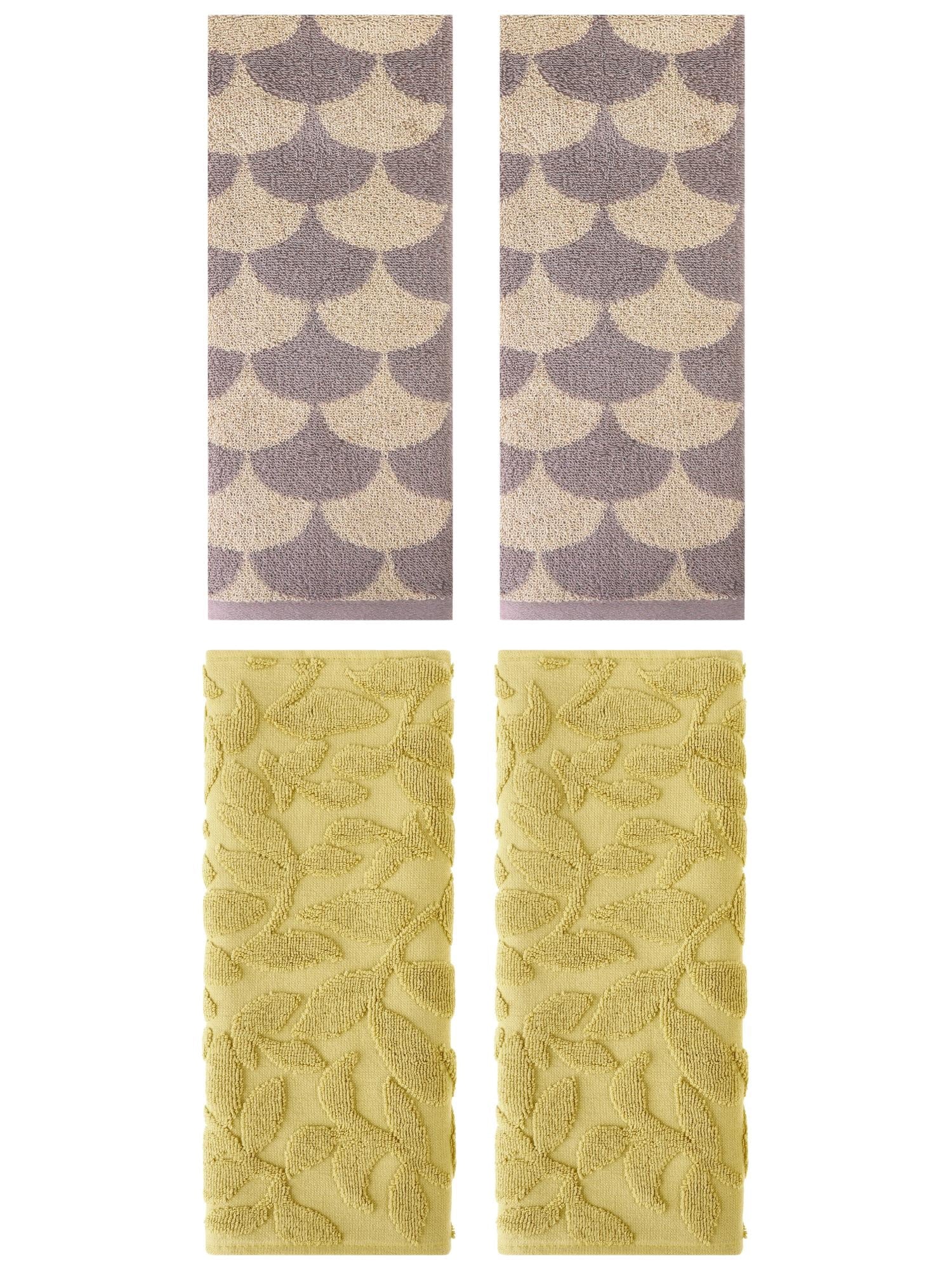 Unique Bargains 4 Pcs Bathroom Geometric Hand Towels Brown/Yellow 13" x 29"/14" x 30"