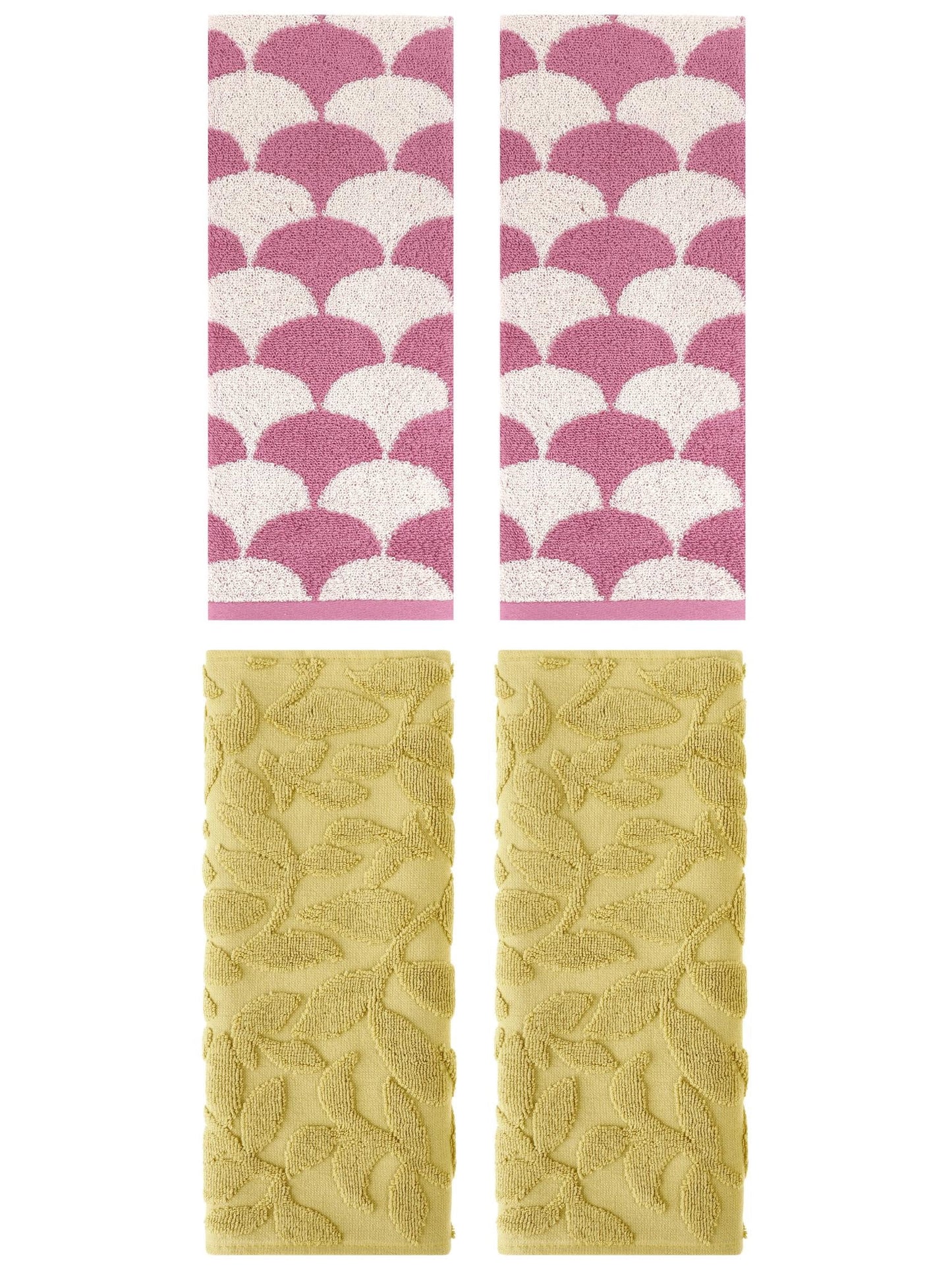 Unique Bargains 4 Pcs Bathroom Geometric Hand Towels Pink/Yellow 13" x 29"/14" x 30"