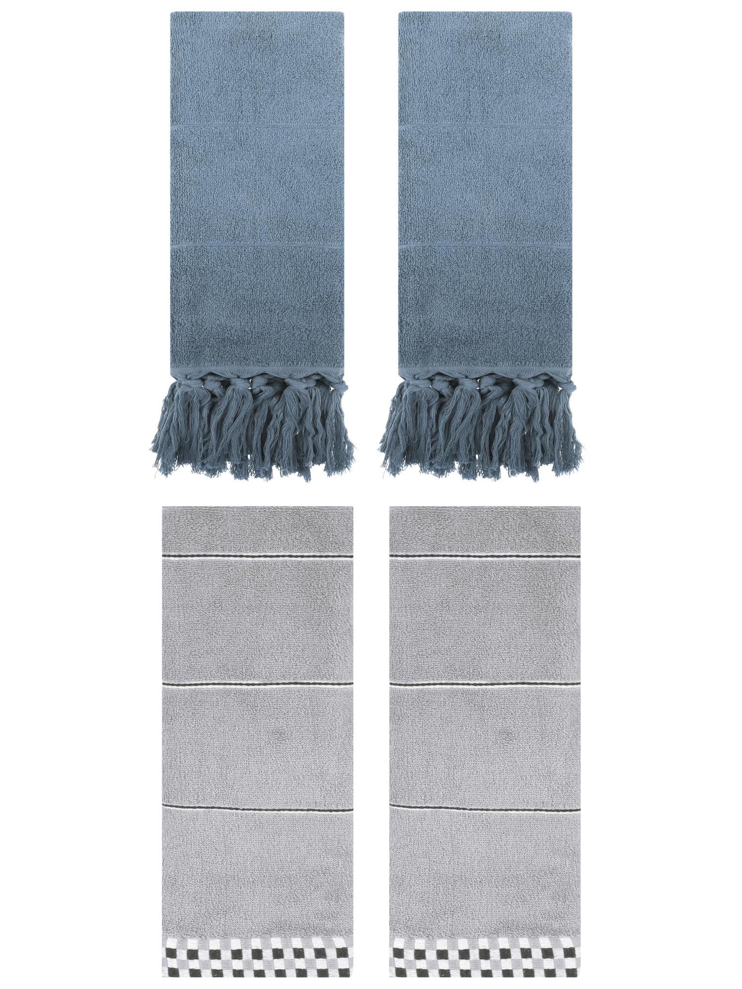 Unique Bargains 4 Pcs Bathroom Hand Towels 14" x 30" Blue/Grey