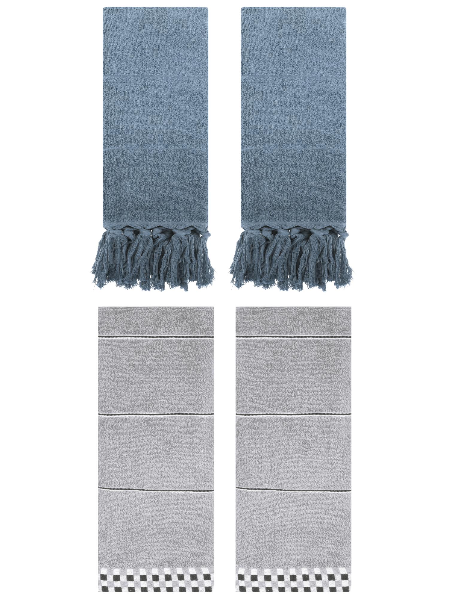 Unique Bargains 4 Pcs Bathroom Hand Towels 14" x 30" Blue/Grey