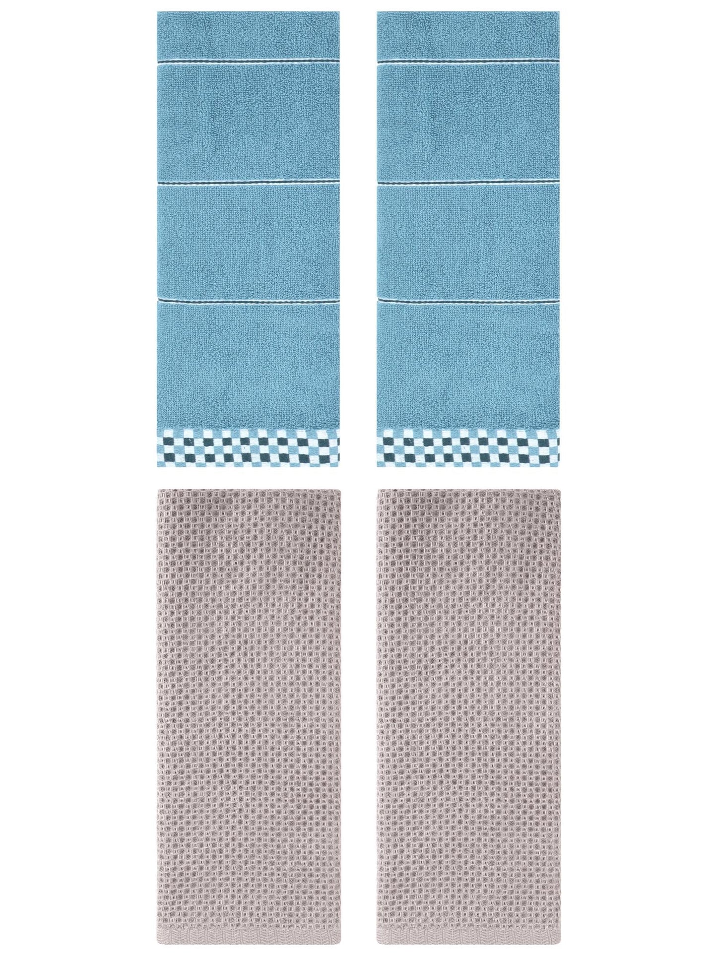 Unique Bargains 4 Pcs Bathroom Hand Towels Camel/Blue 13" x 30"/14" x 30"