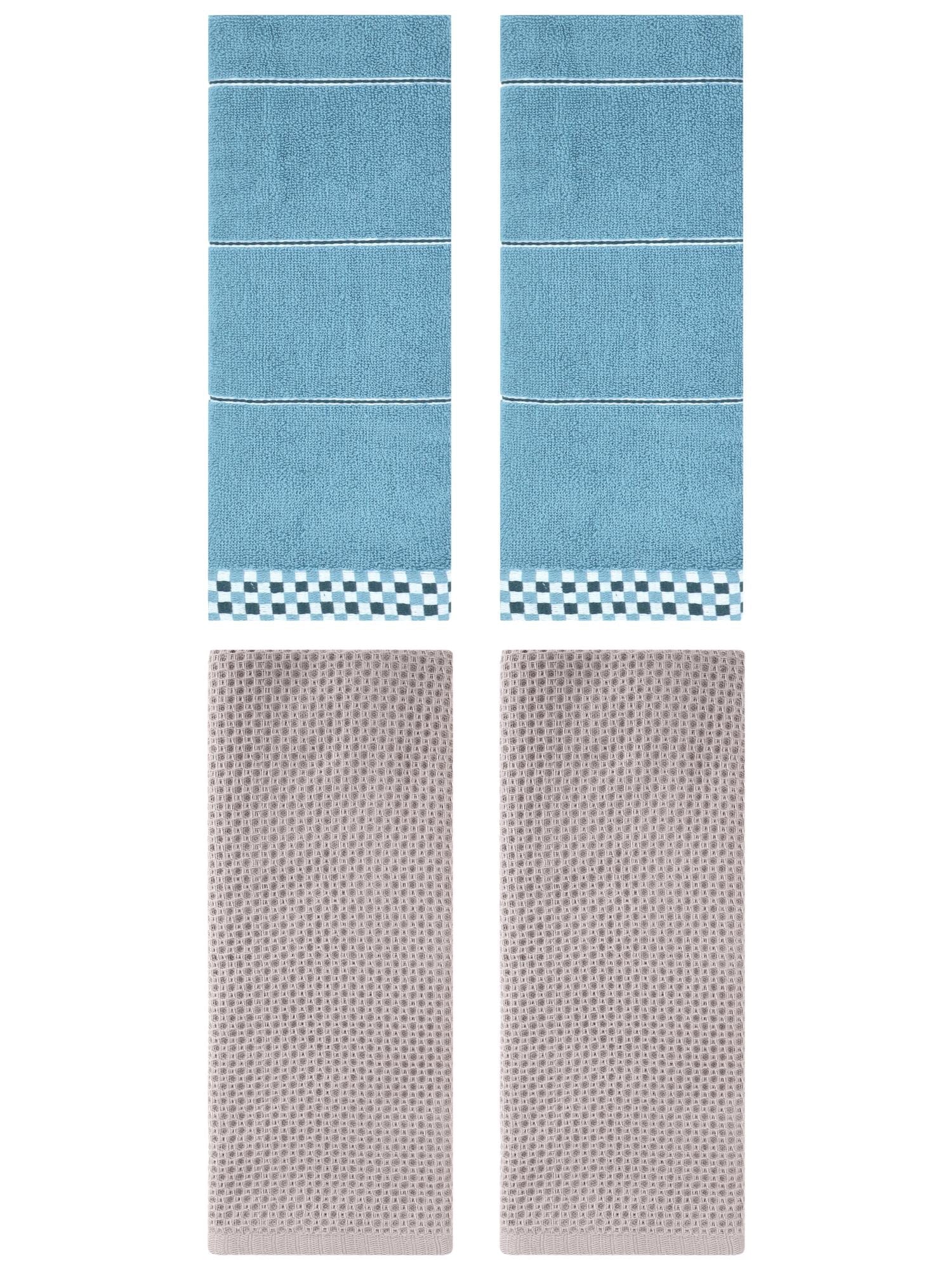 Unique Bargains 4 Pcs Bathroom Hand Towels Camel/Blue 13" x 30"/14" x 30"