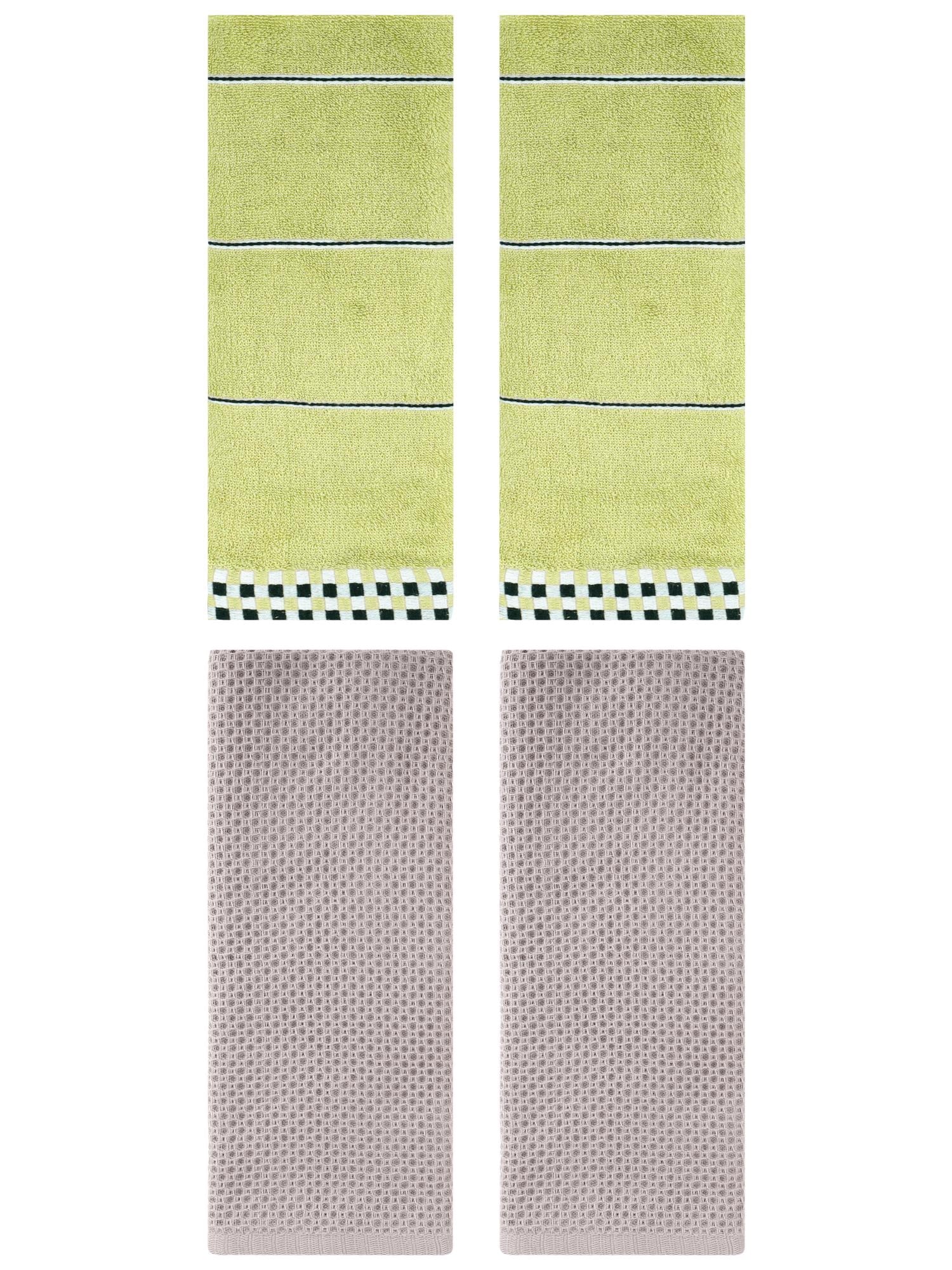 Unique Bargains 4 Pcs Bathroom Hand Towels Camel/Green 13" x 30"/14" x 30"